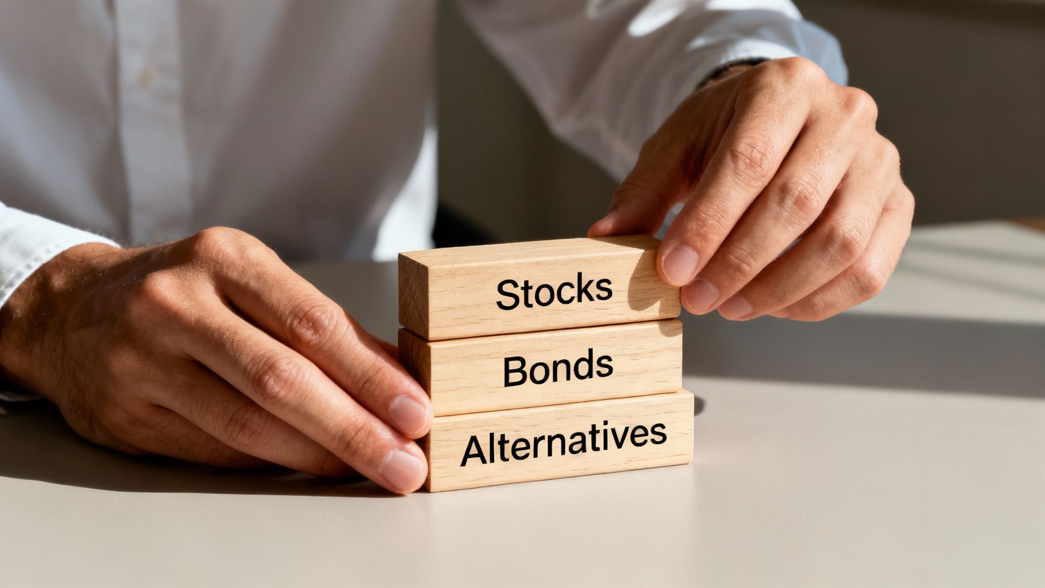 A person managing their investment portfolio on a laptop with charts and graphs, representing strategic construction.