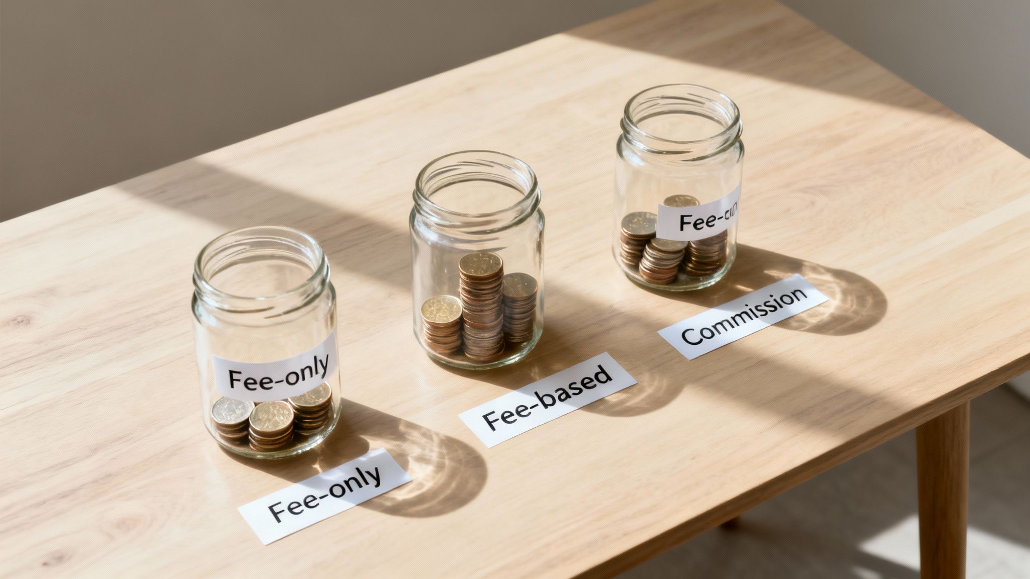 A detailed infographic or chart showing the breakdown of financial advisor compensation models, including fee-only, fee-based, and commission structures.