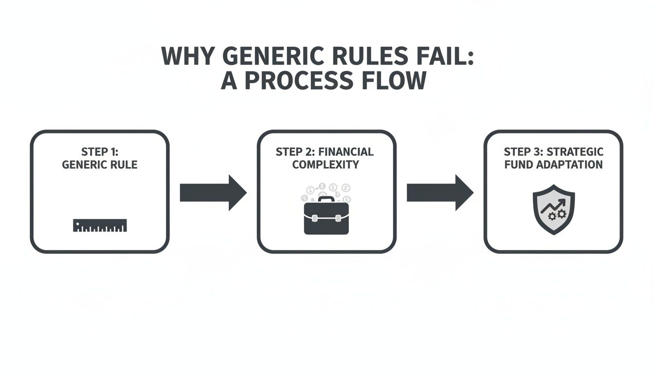A process flow diagram showing why generic rules fail due to financial complexity and require strategic adaptation.