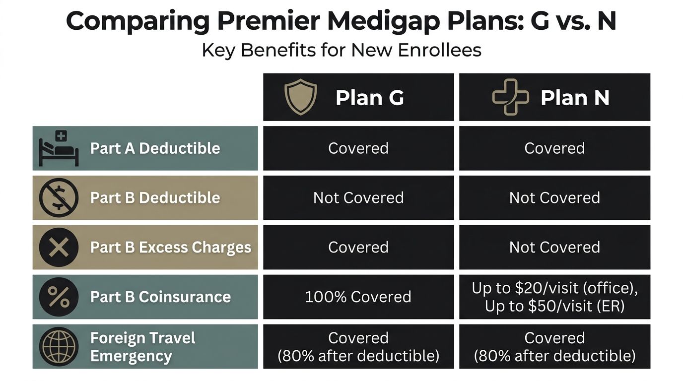 A comparison chart outlining the key benefits of Medicare supplement insurance plans G and N for enrollees.