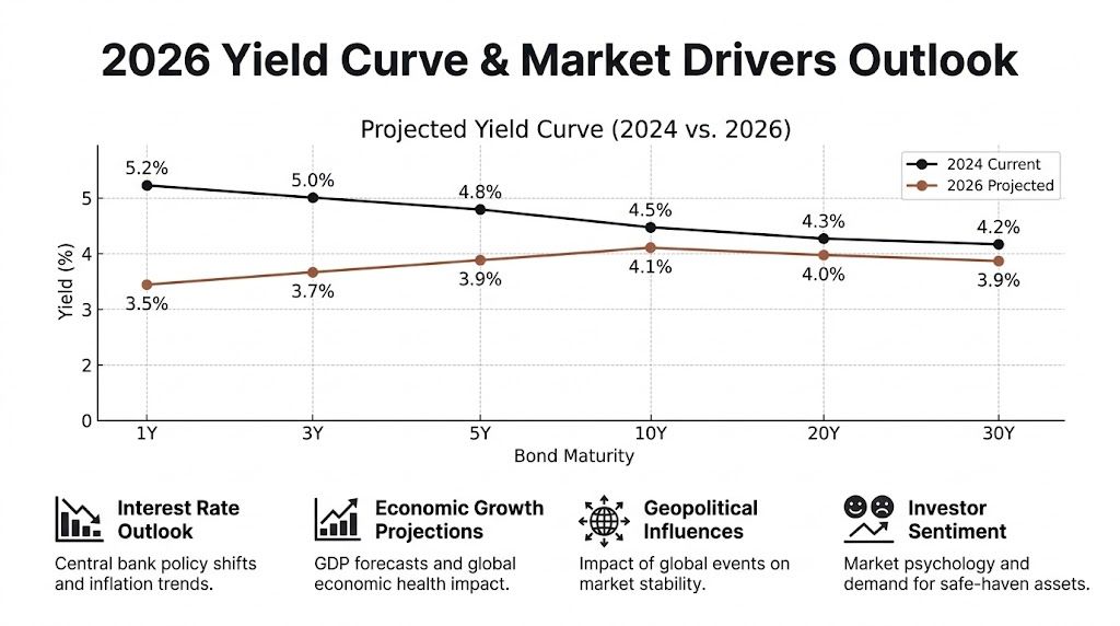Line graph showing a downward-sloping 2024 bond yield curve compared to a rising 2026 projected yield curve.