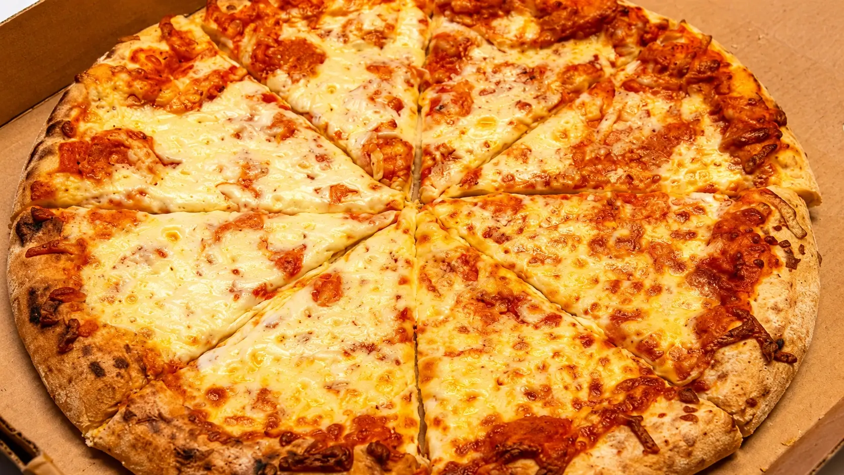Close up of cheesy pizza