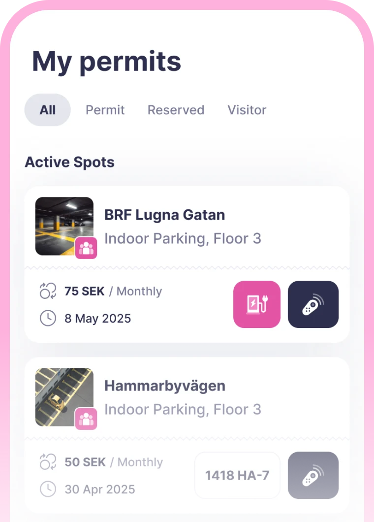 My permits: screen from parkit app