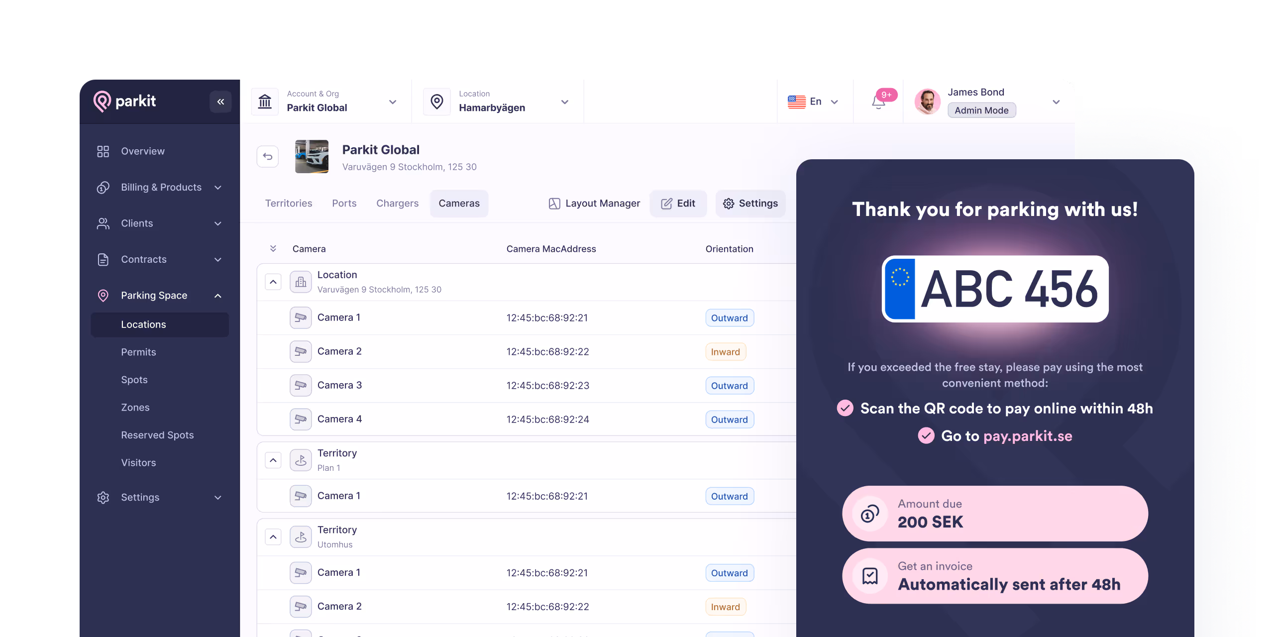 ANPR cameras: parkit app screenshots