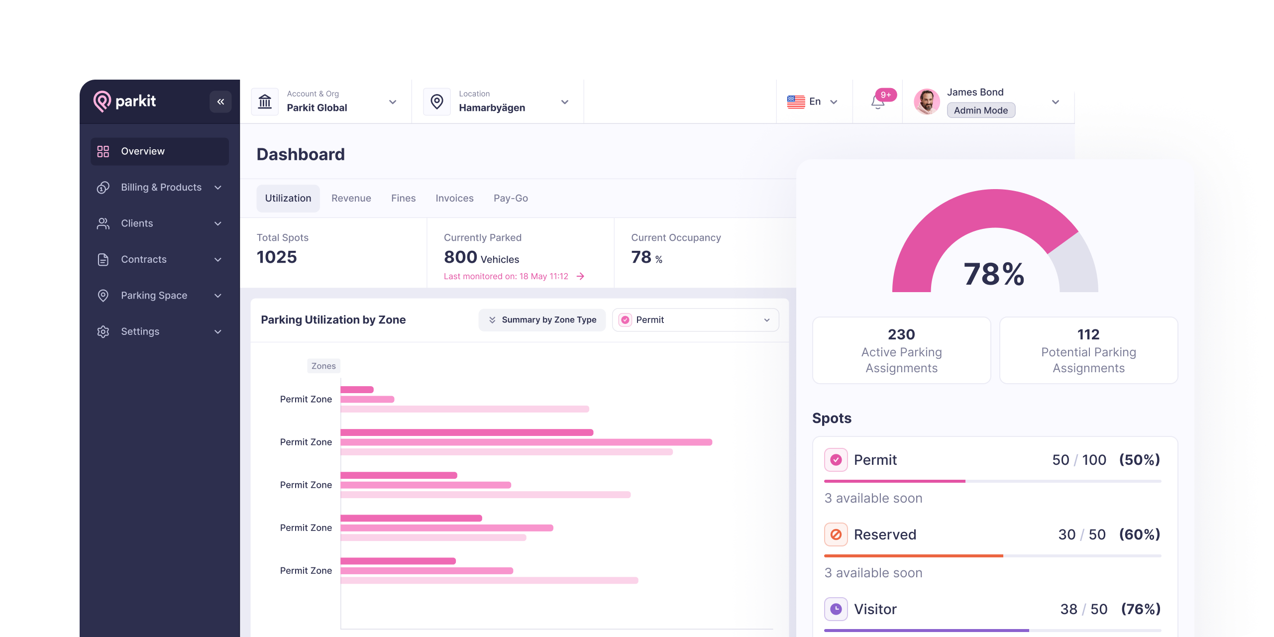 Track real-time occupancy (parkit app screen)