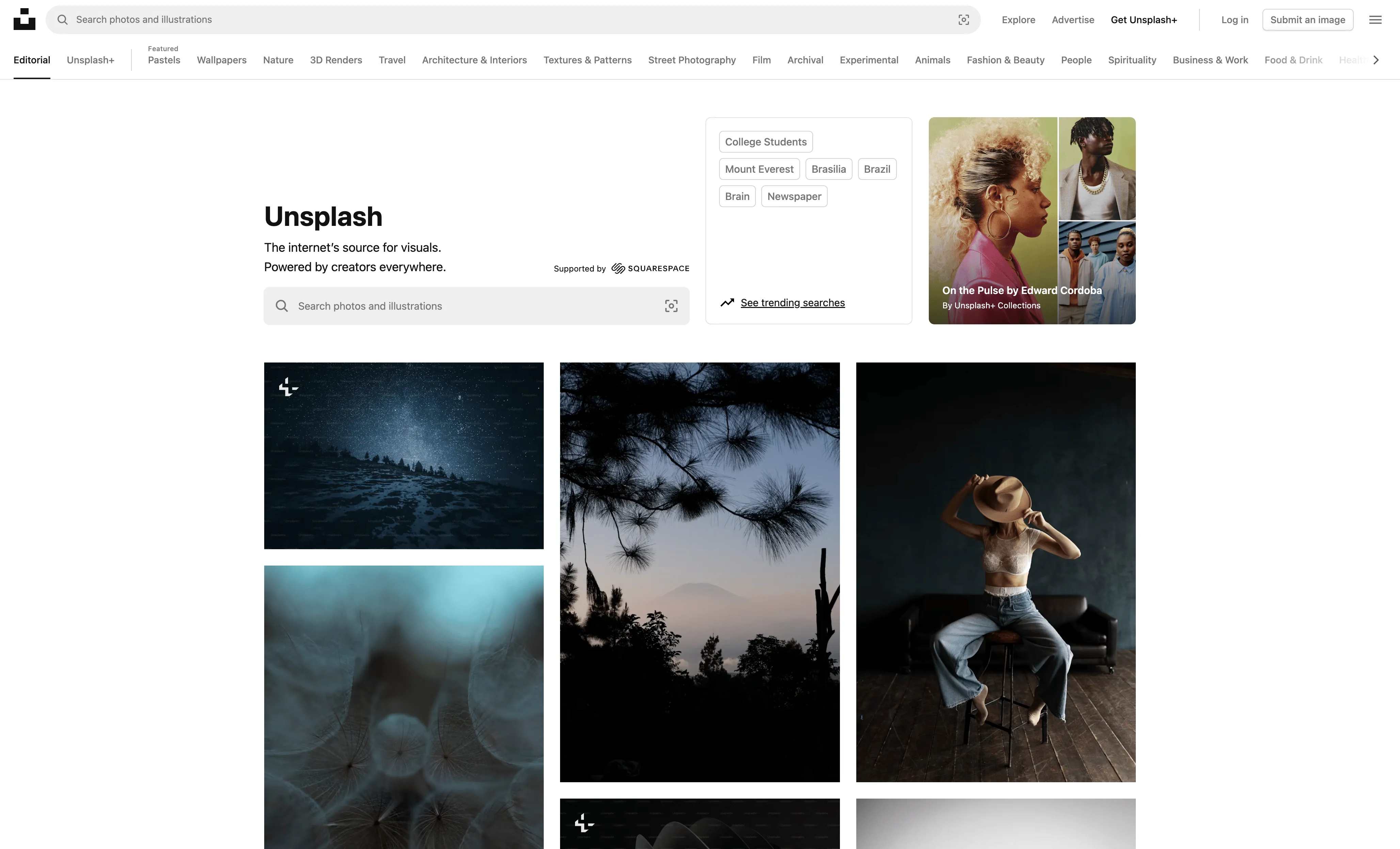 Screenshot of Unsplash.com