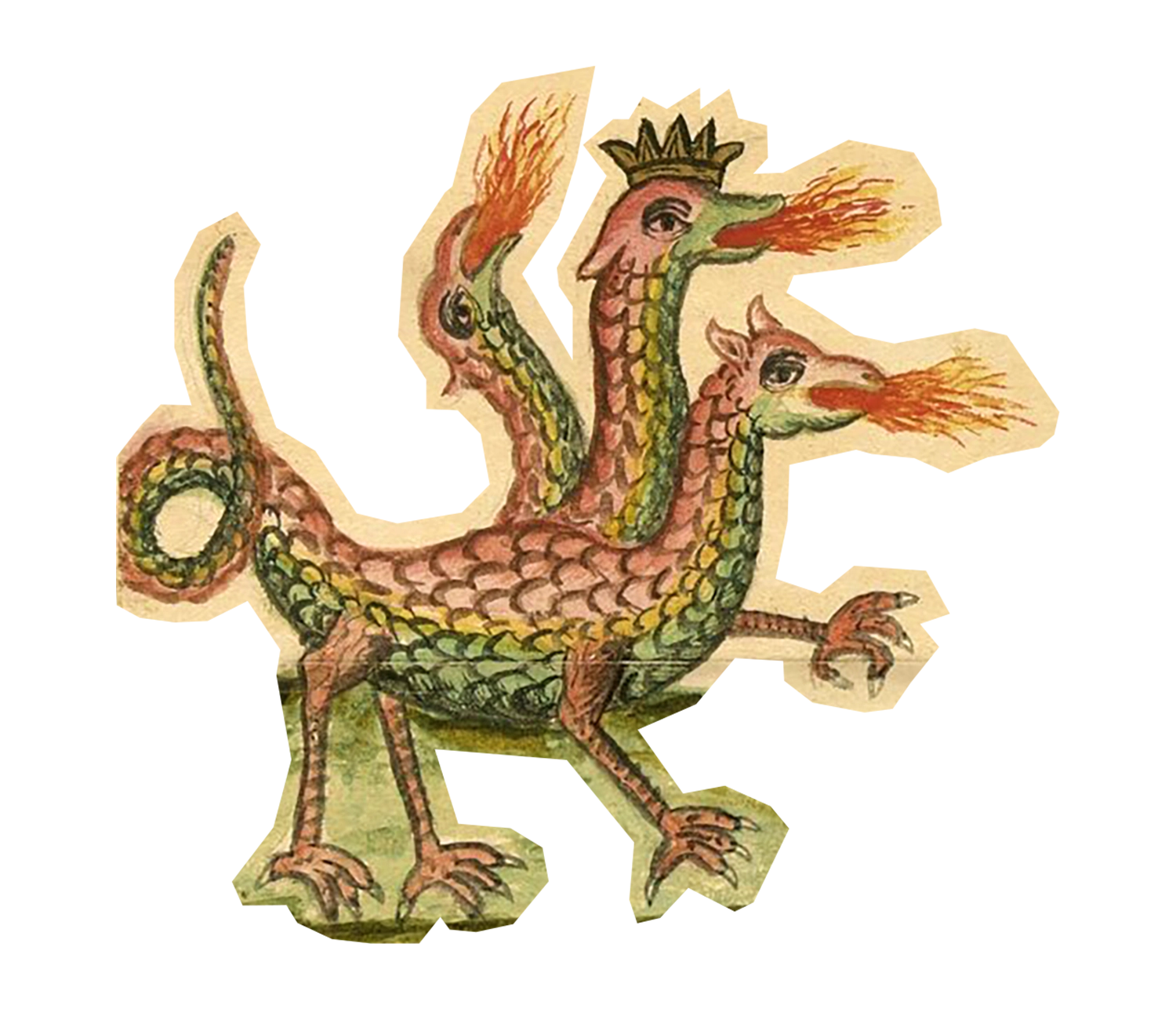An alchemical 3-headed dragon spitting fire