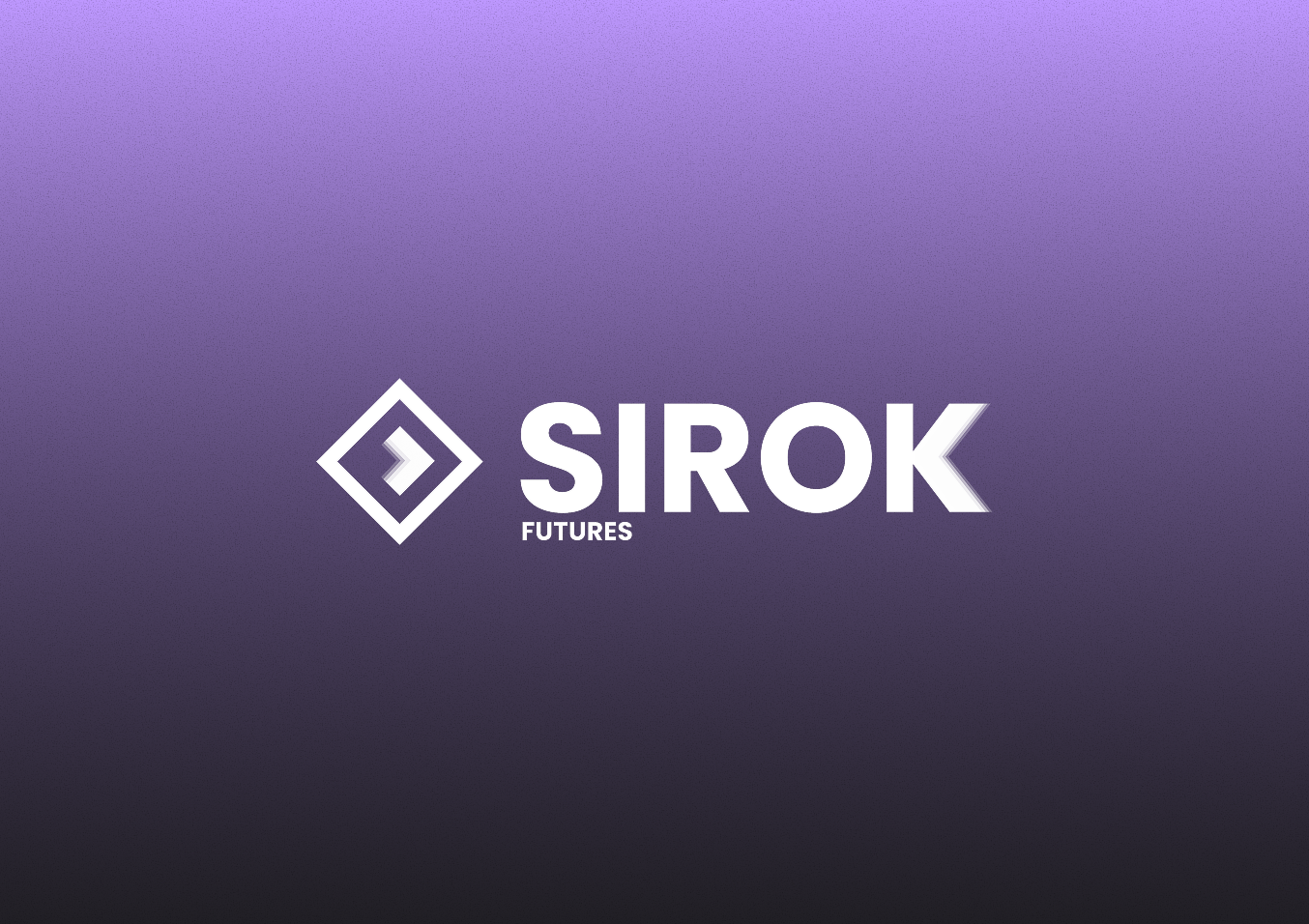 White Sirok Futures logo with stylized double diamond and arrow on purple gradient background.