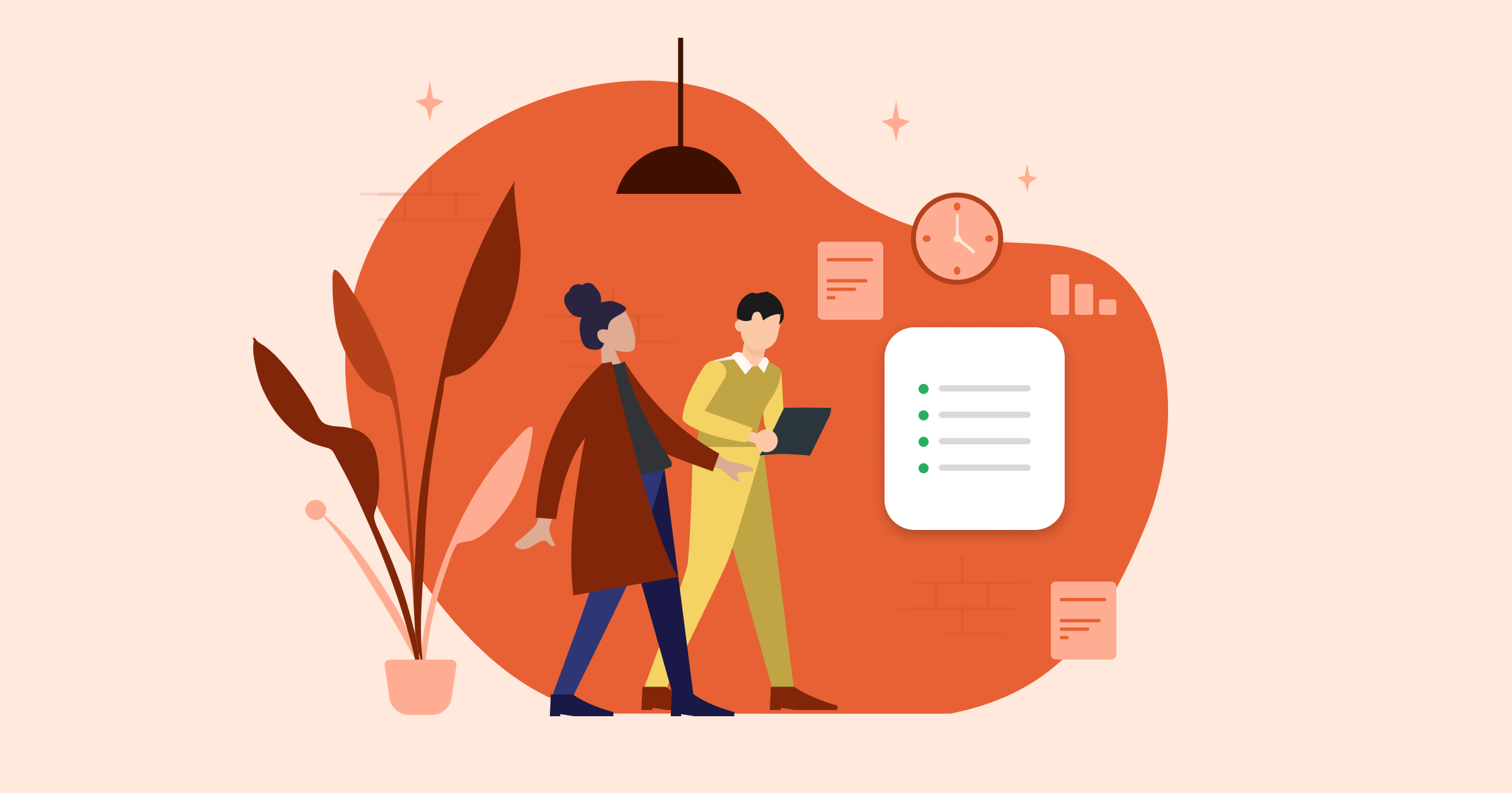 Illustration of two business owners reviewing an organized checklist together