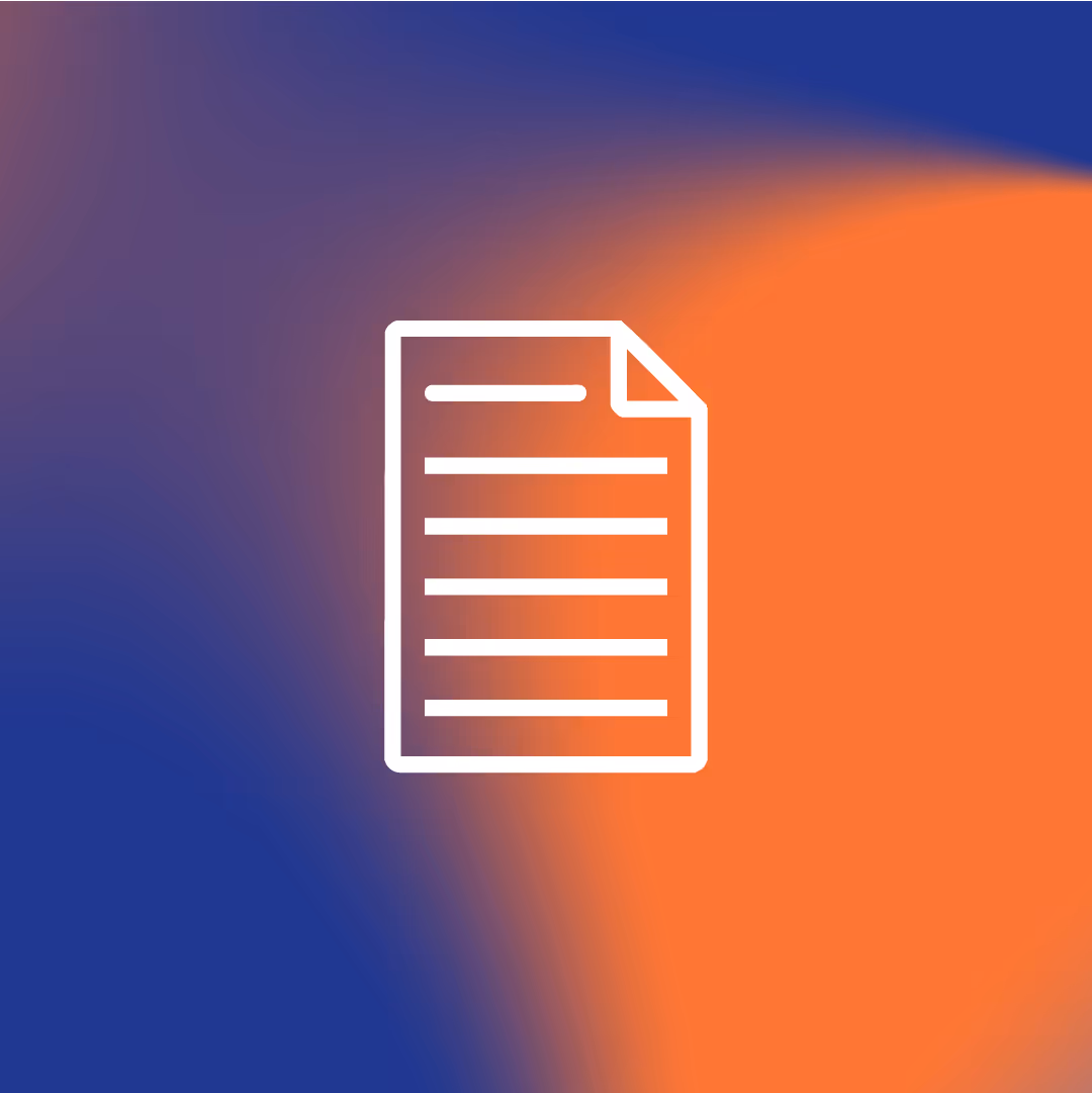 White document icon with lines representing text on an orange and blue gradient background.