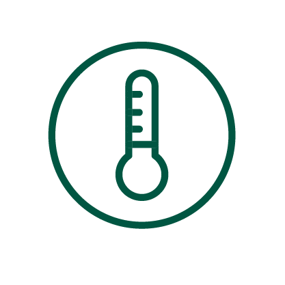 Icon with a circular outline. Inside is a simplified thermometer