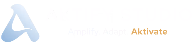 Logo with a stylized blue letter A followed by the white text Artify Studio and smaller text 'Design Your Dreams. Aktivator.'