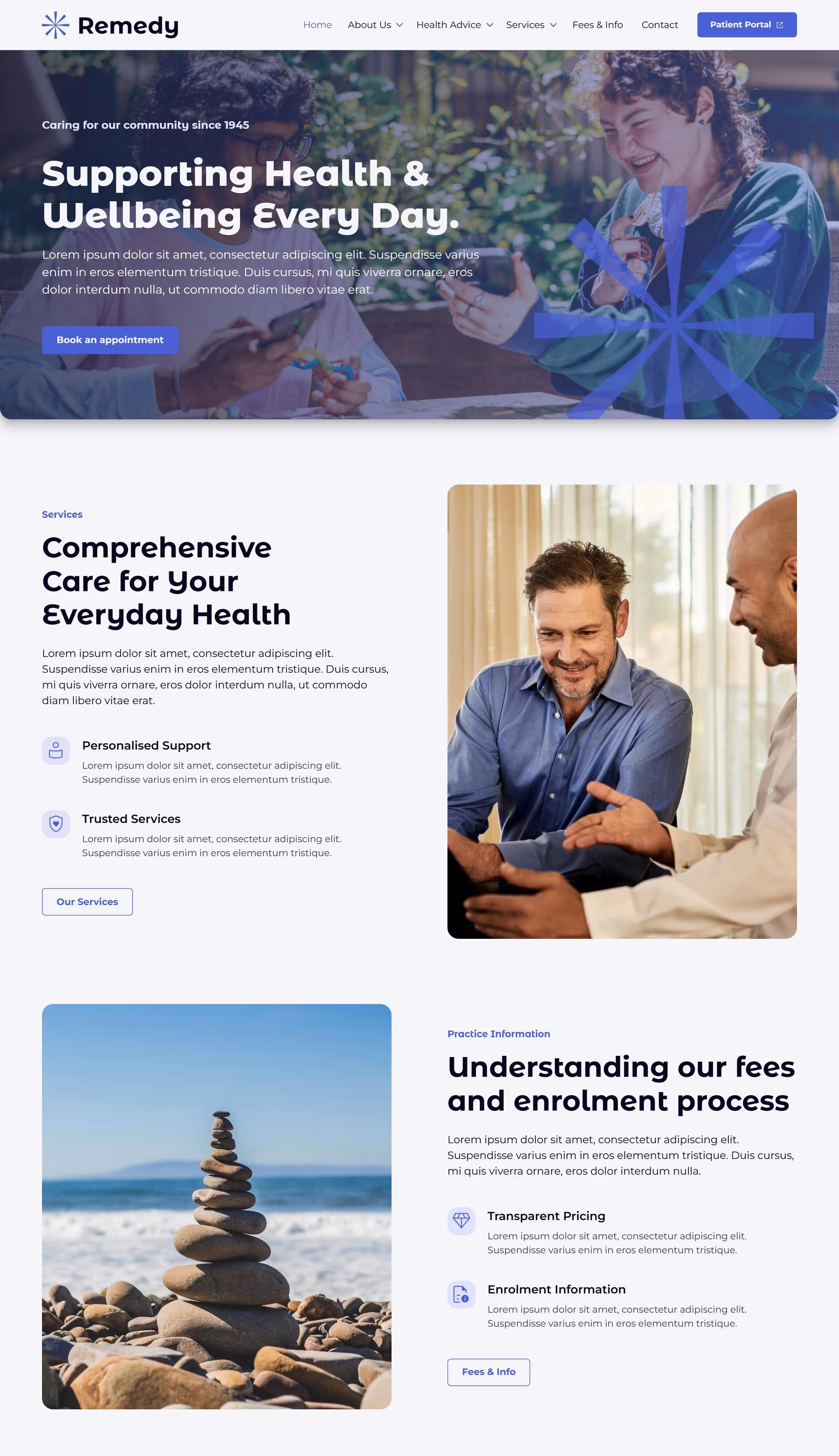 Mockup of the homepage