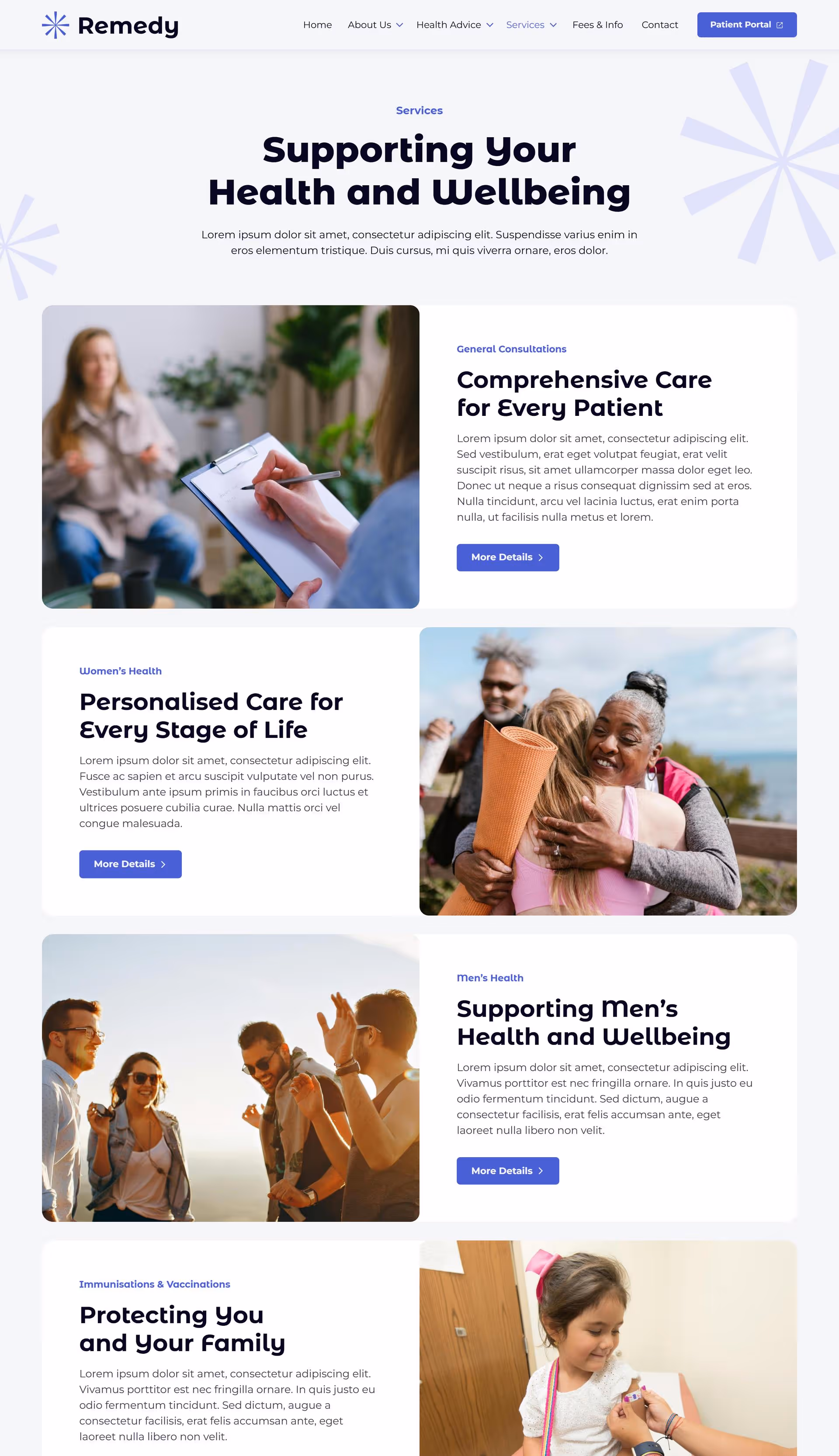 Mockup of the services landing page