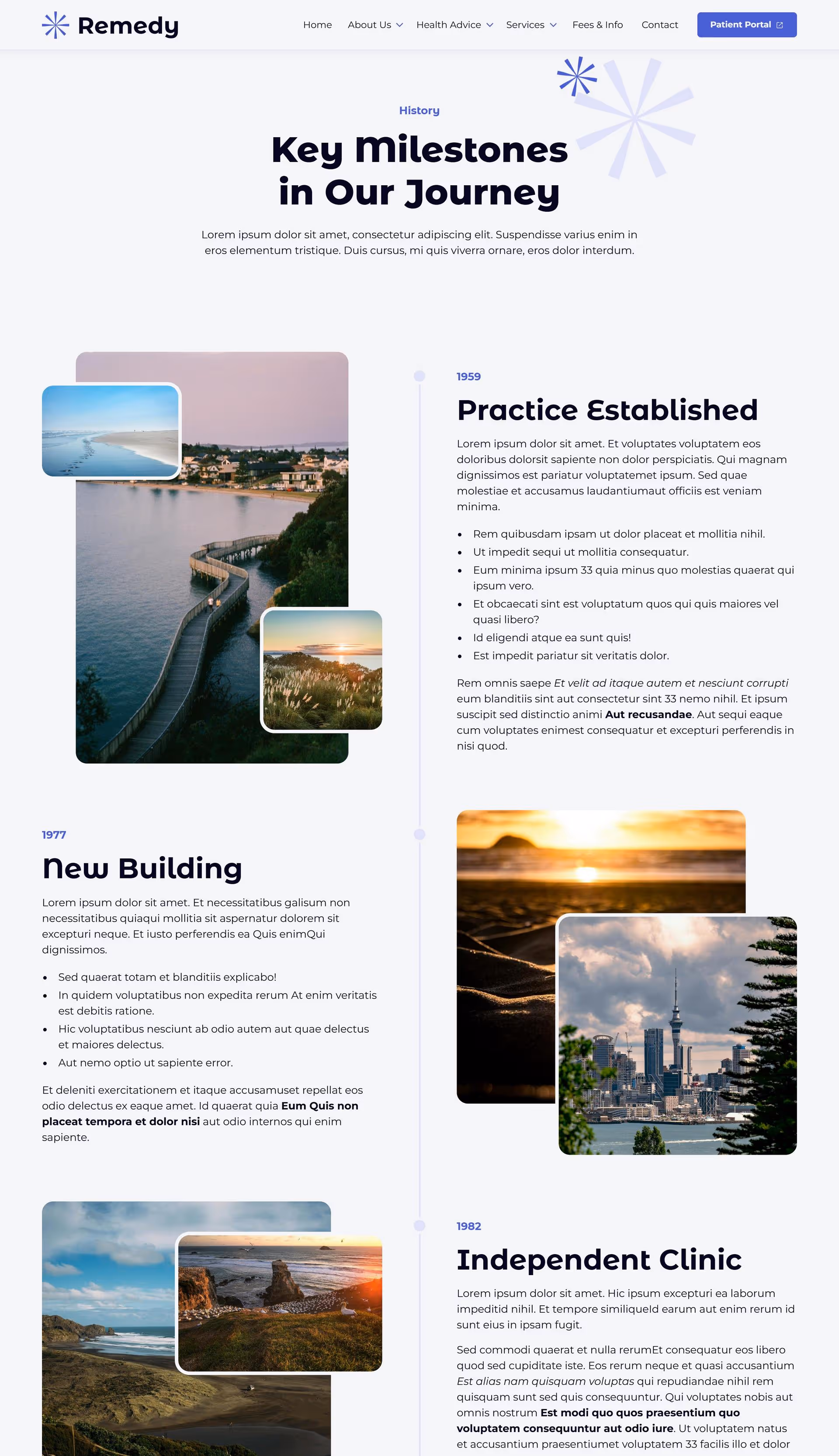 Mockup of the history page