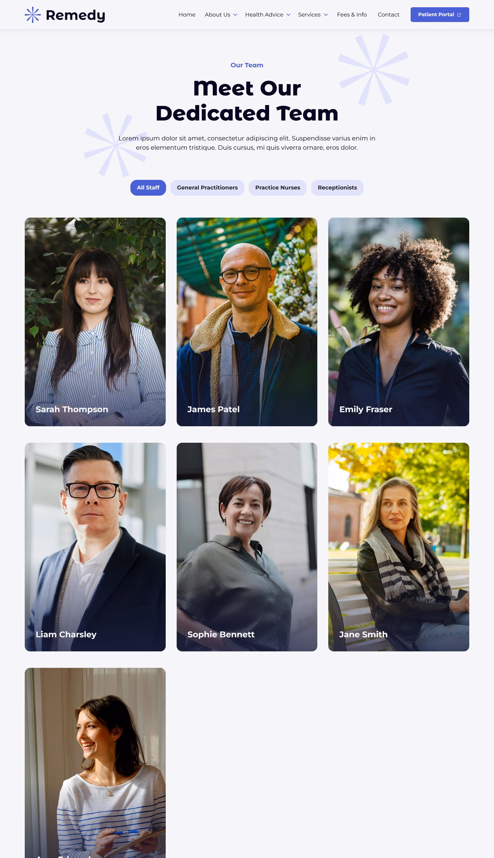 Mockup of the staff and doctors landing page