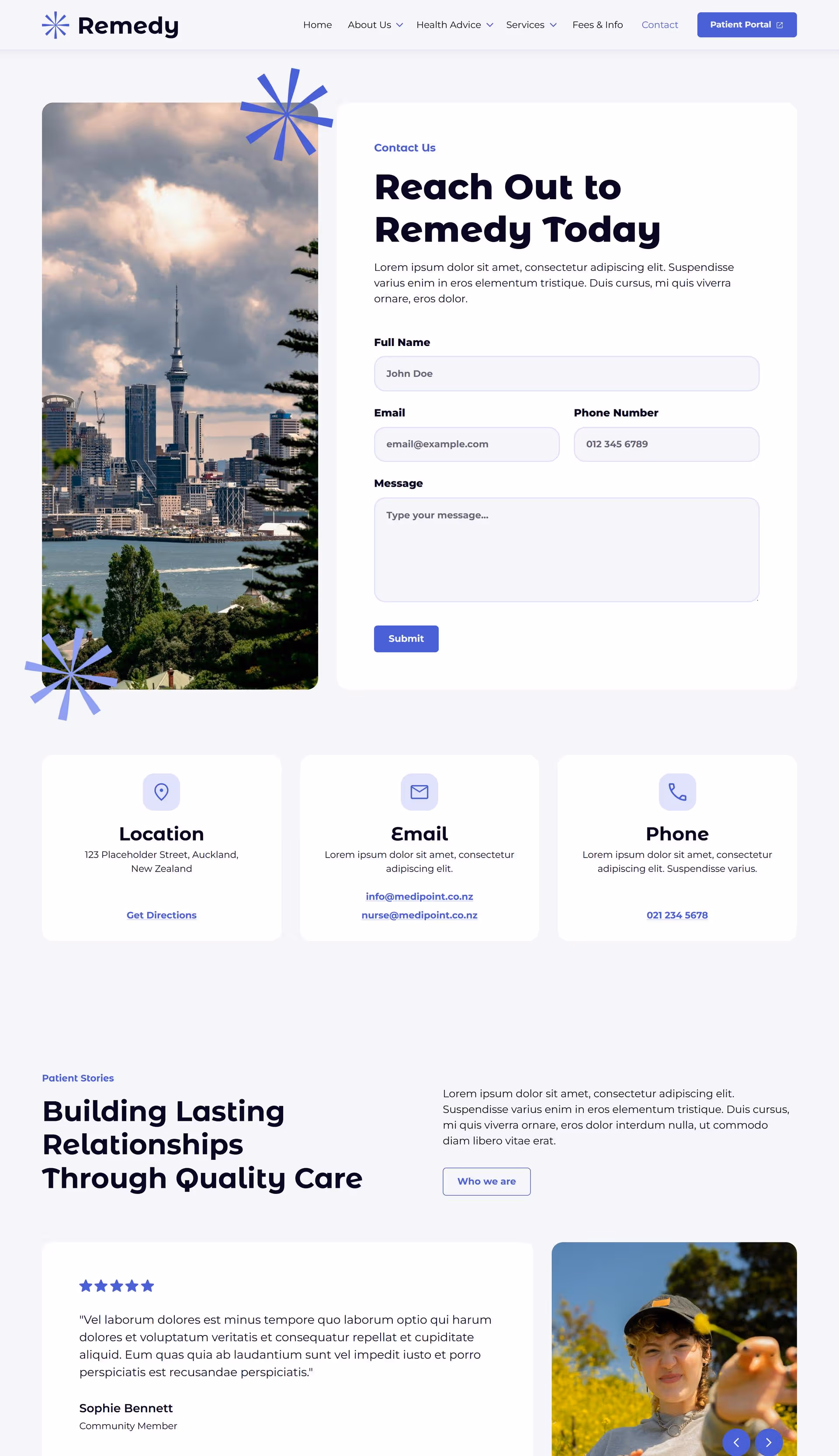 Mockup of the contact page