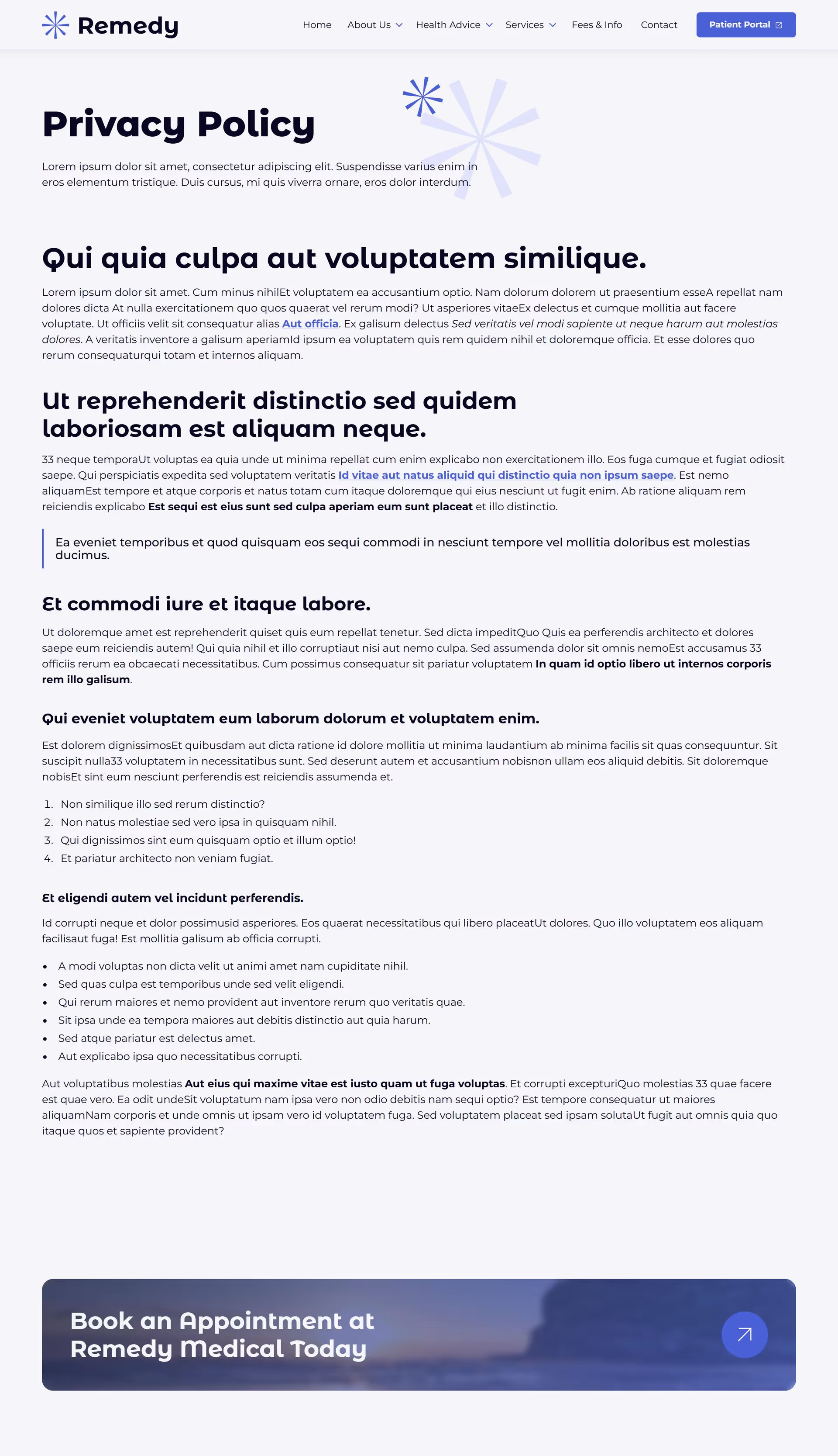 Mockup of the privacy policy page