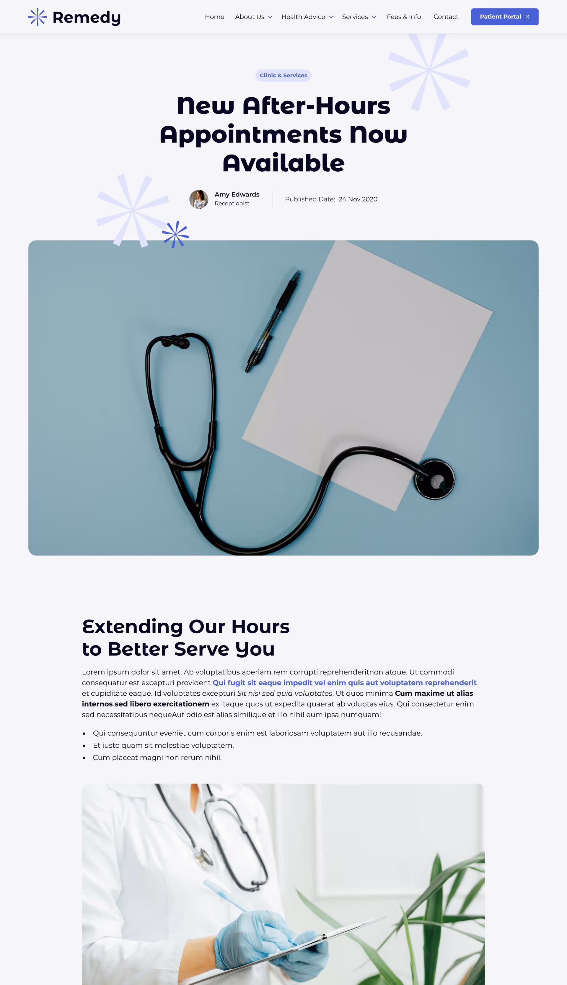 Mockup of news template page