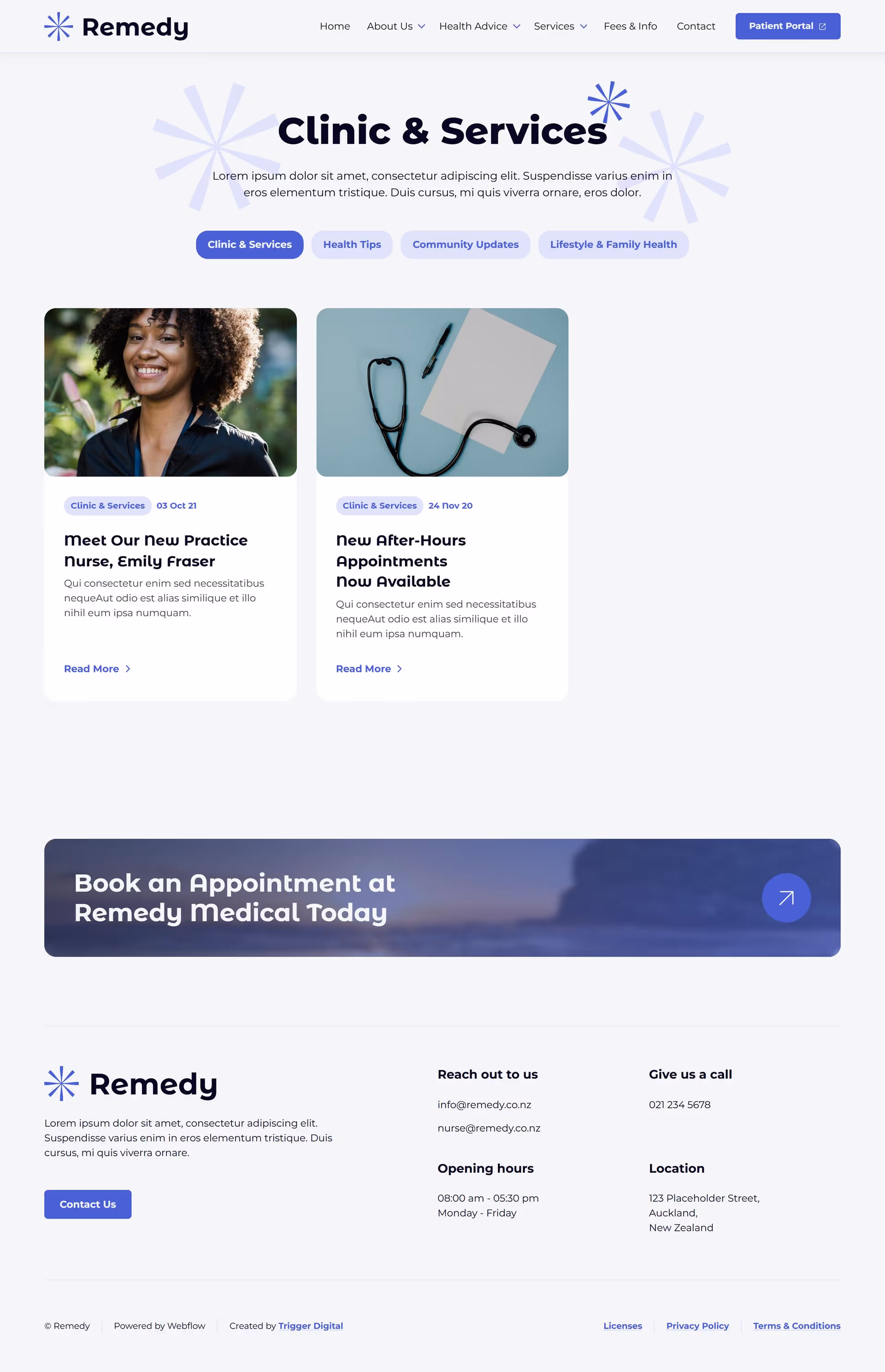 Mockup of news category template page