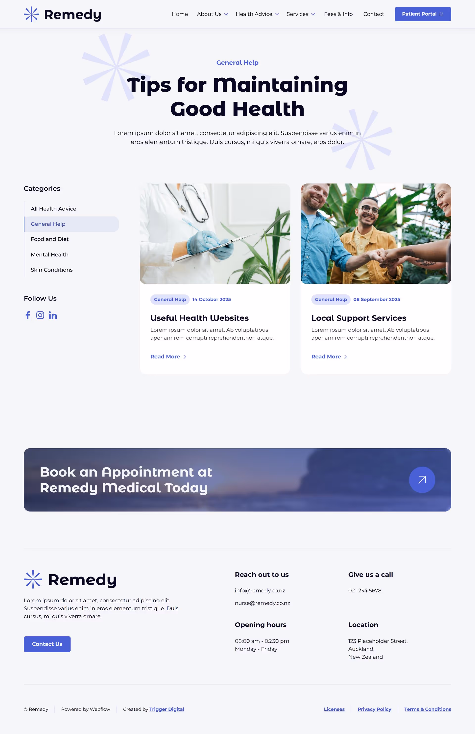 Mockup of health advice category page