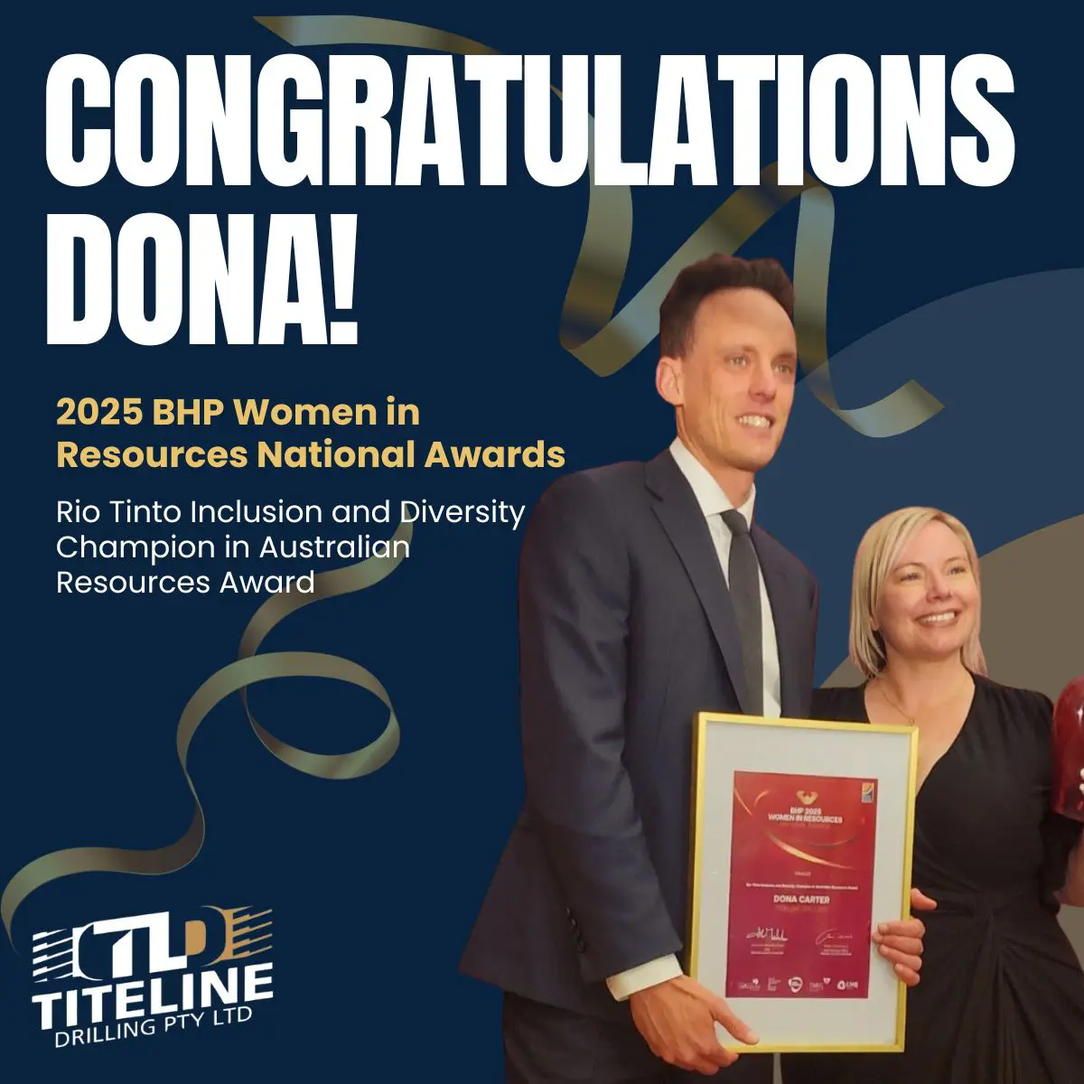 Dona Carter awarded at the 2025 BHP Women in Resources National Awards