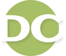 White letters 'DC' centered on a light green circle background.