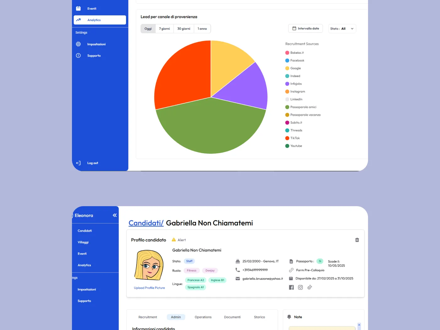 Two screens showing a pie chart and a pie chart.