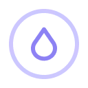 Icon of a purple water droplet inside a circle on a white background.