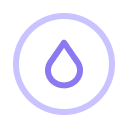 Icon of a purple water droplet inside a circle on a white background.