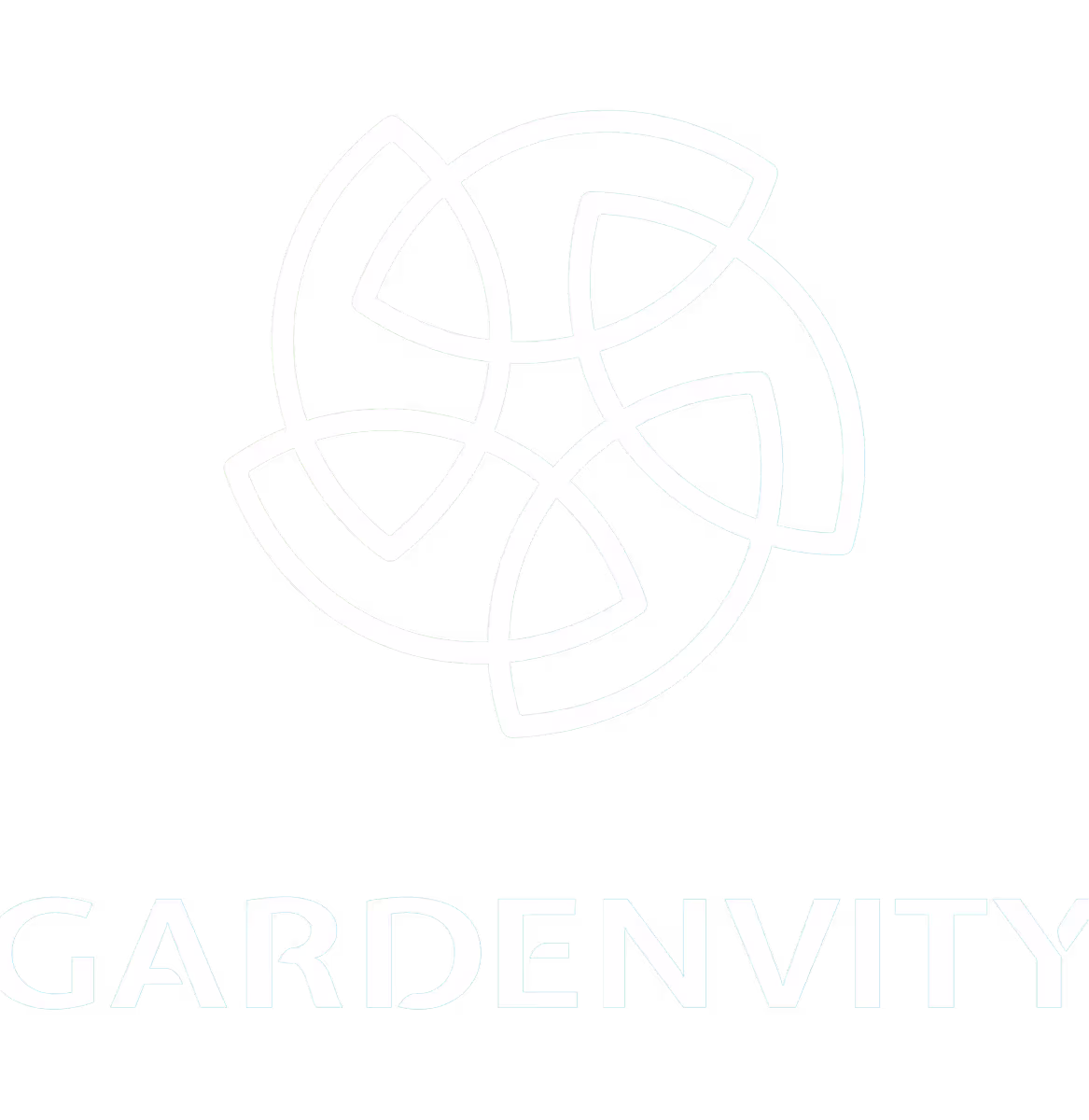 Weiteres „GARDENIVITY“-Logo in Weiß auf schwarzem Hintergrund mit geometrischer Spirale.