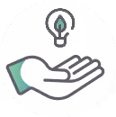 Icon einer Hand mit einer schwebenden Glühbirne darüber, symbolisiert Idee oder Unterstützung.