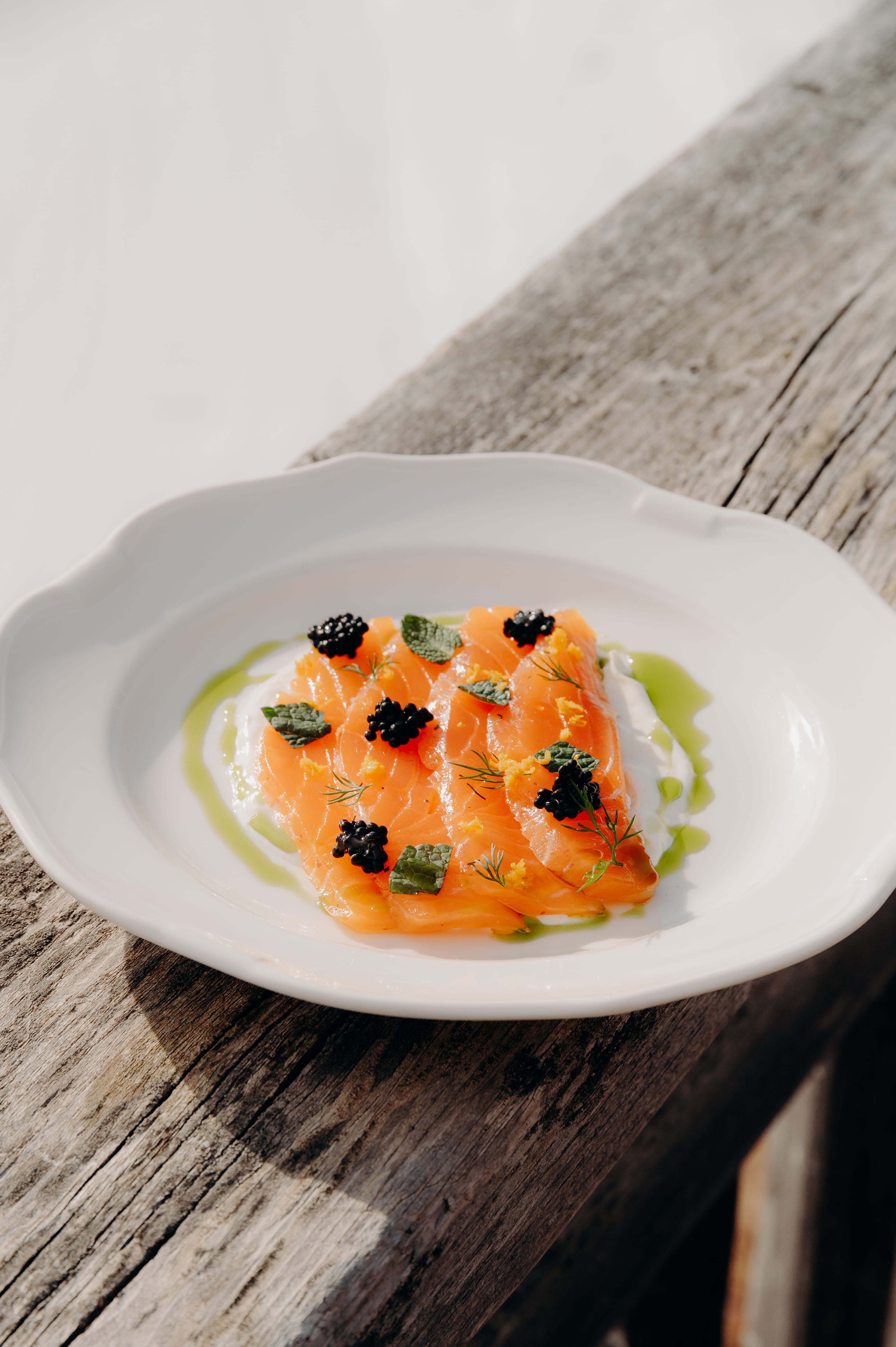 Mandarin Gravlax Salmon, Herring Roe Yogurt