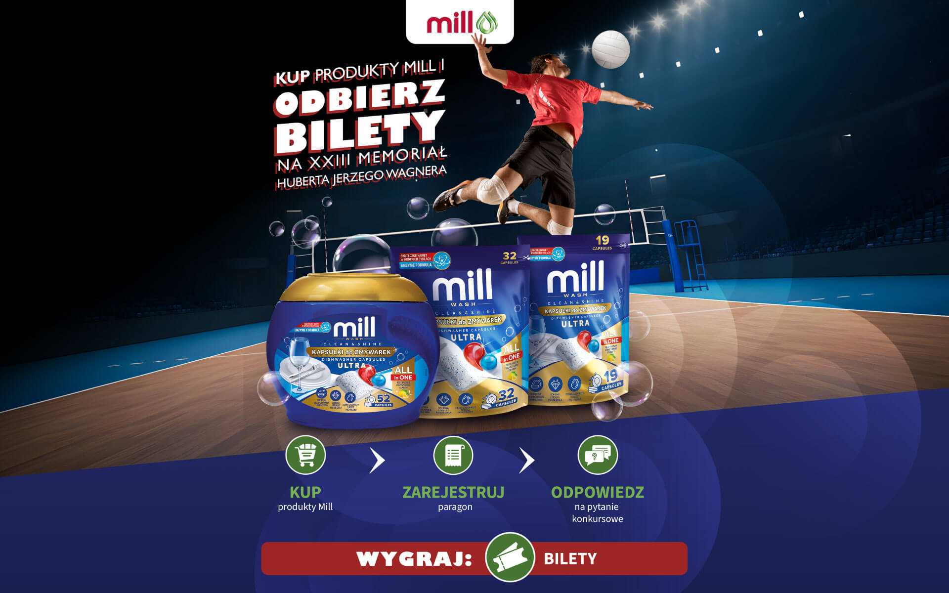 Grafika promująca Konkurs Mill z okazji XXIII memoriału Wagnera, z informacją o konkursie
