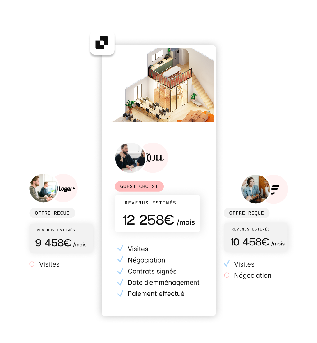 a representation of 3 options of office spaces.