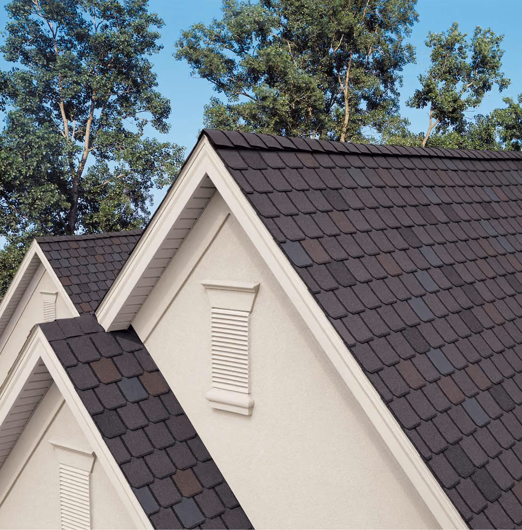 Architectural shingle roof detail on residential home