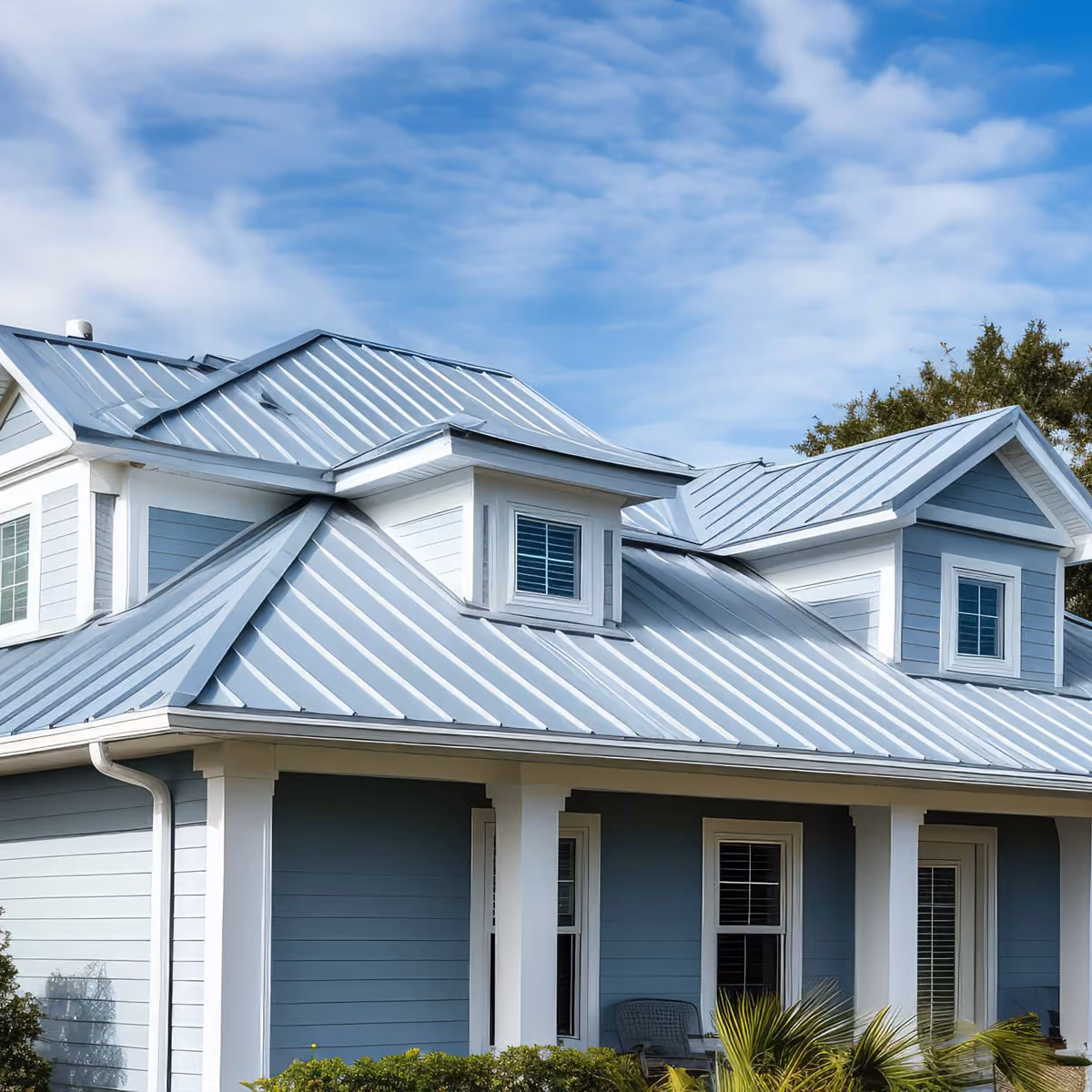 White metal roof installation on coastal home