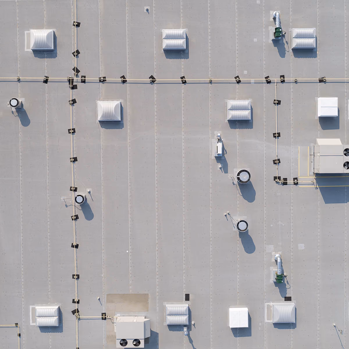 Aerial drone view of commercial roofing project