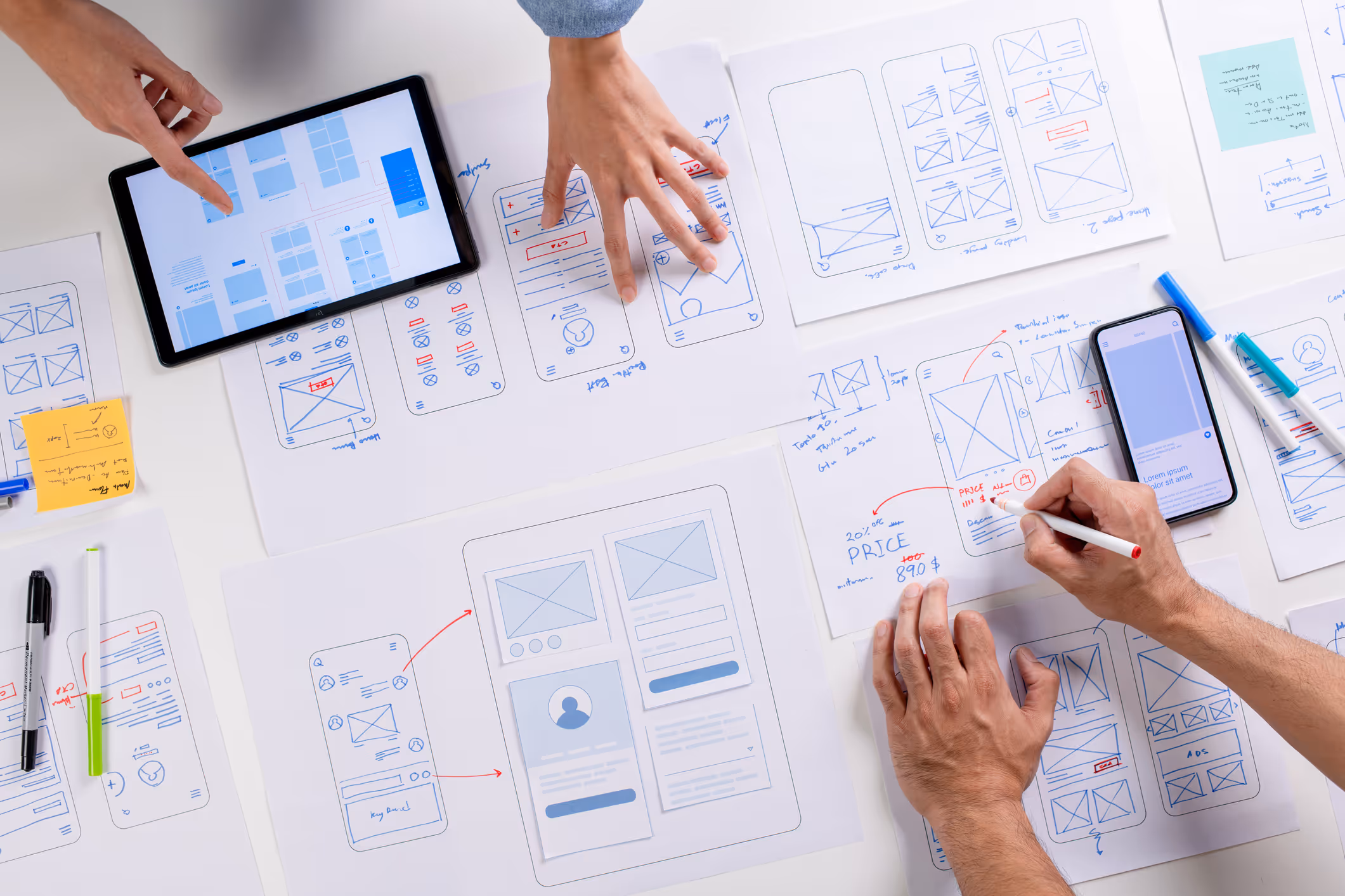Image of designer doing Usability testing on the interaction design of the mobile SaaS
