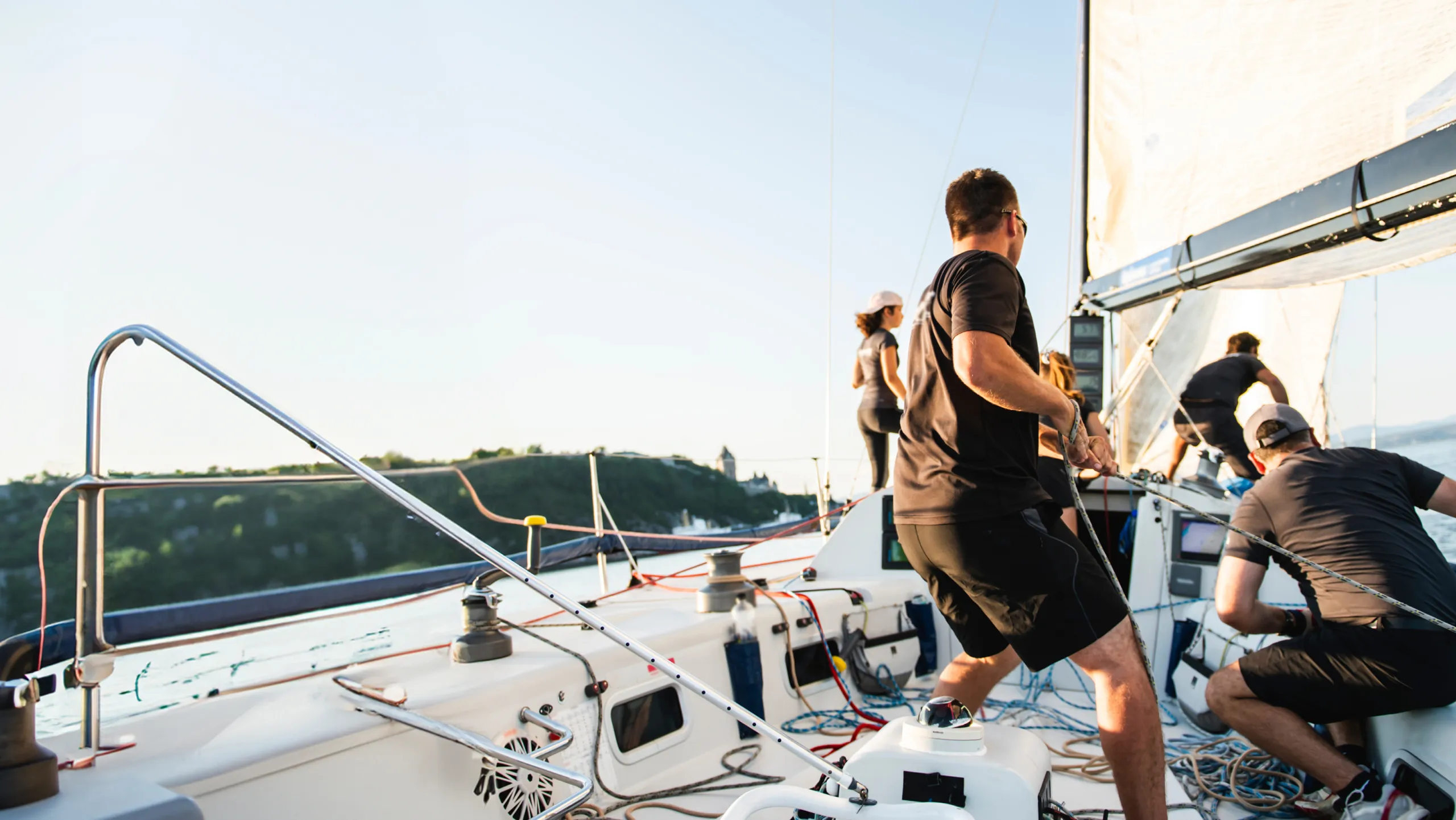 People on a boat working