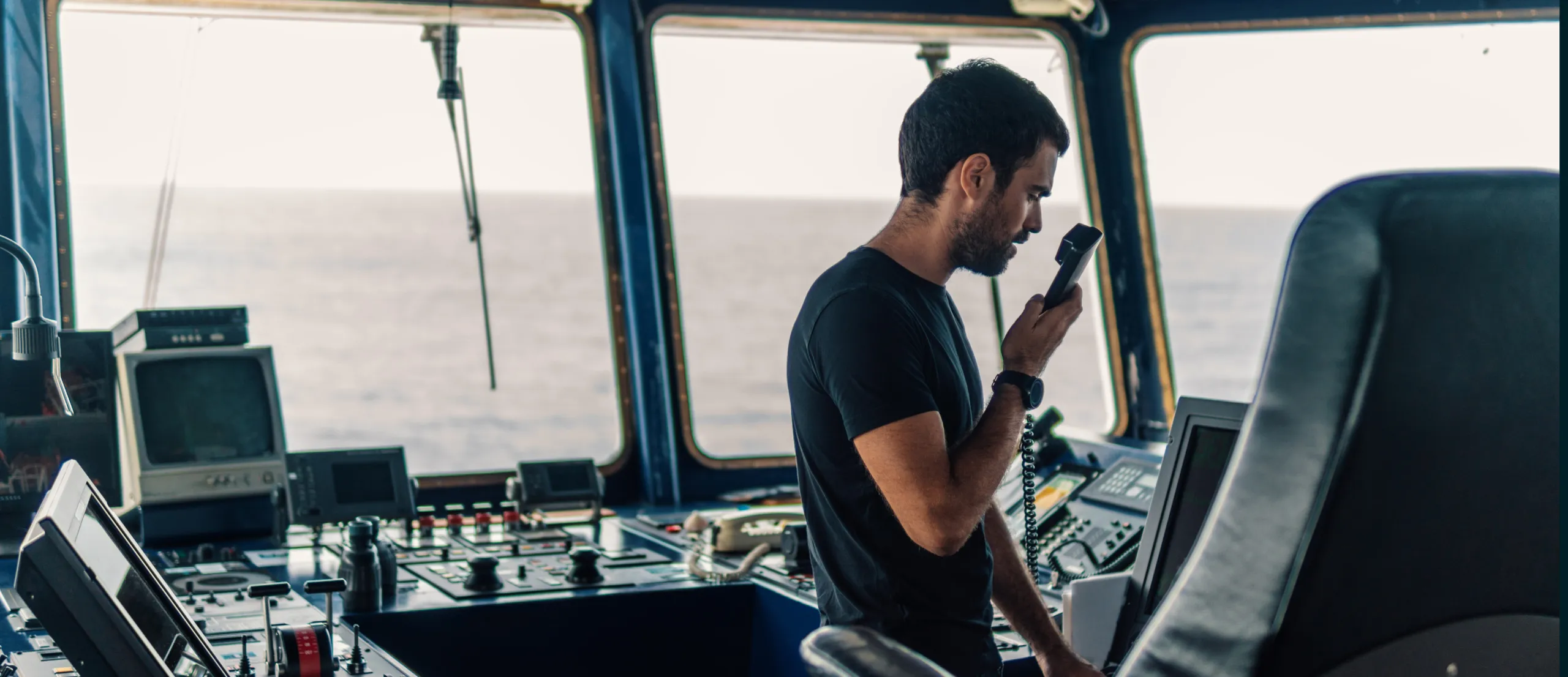 A man in a ship control room