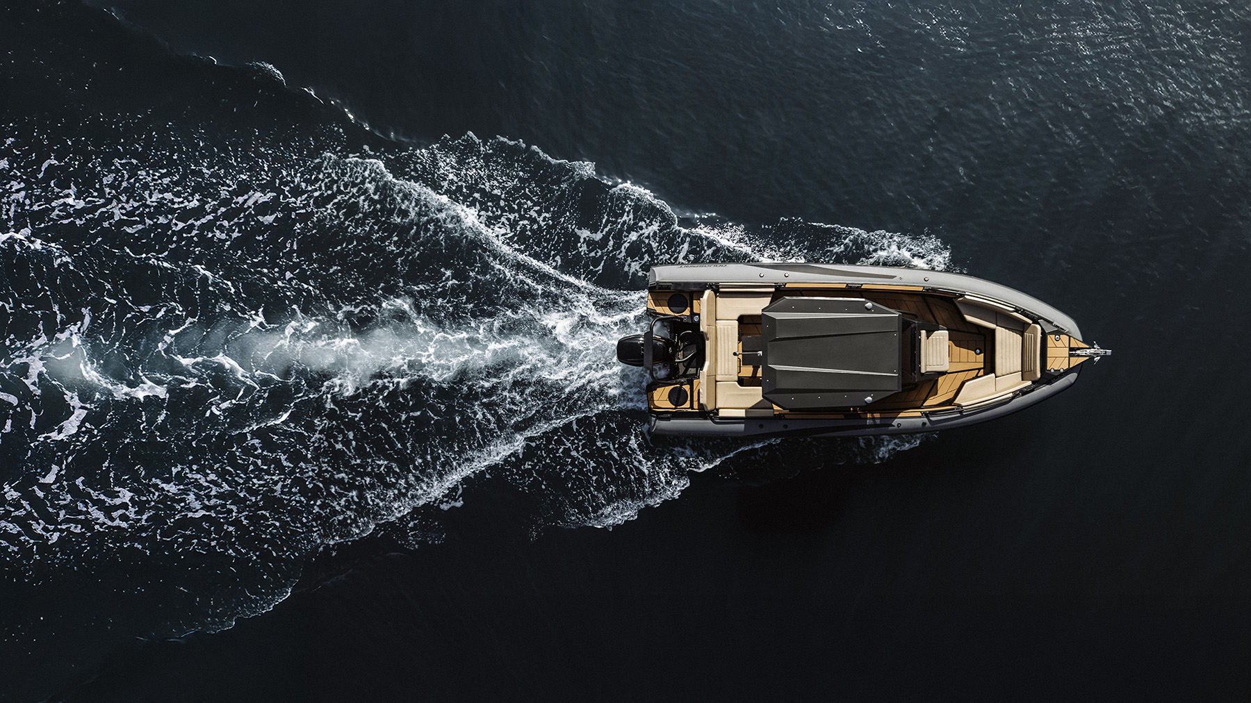 s700 rib boat is racing across the ocean. trough the water, Greece coast