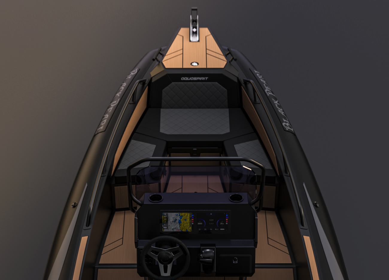 spacious bow and central console of premium leisure boat