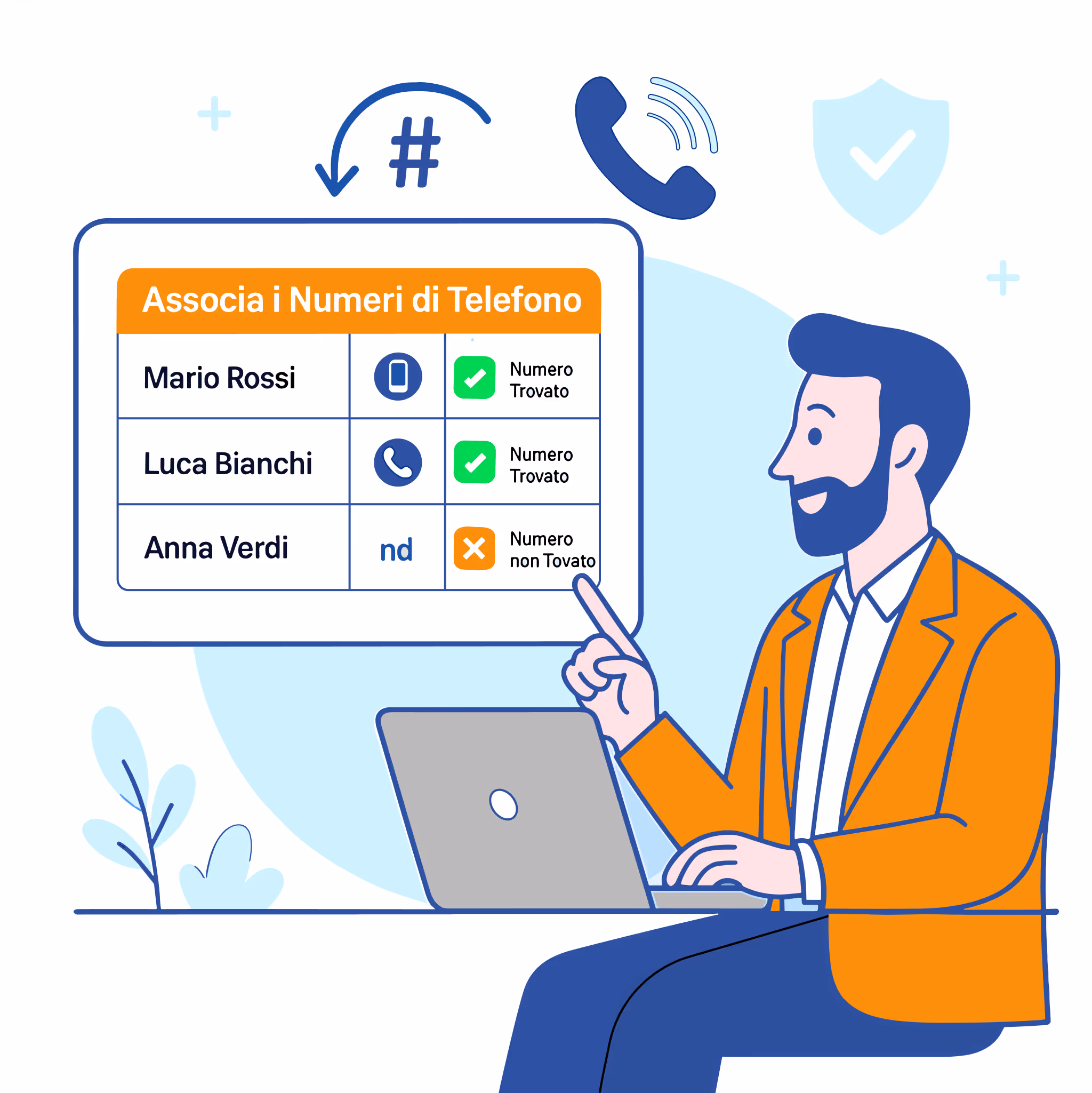 illustrazione agente immboliare al pc che mostra numeri