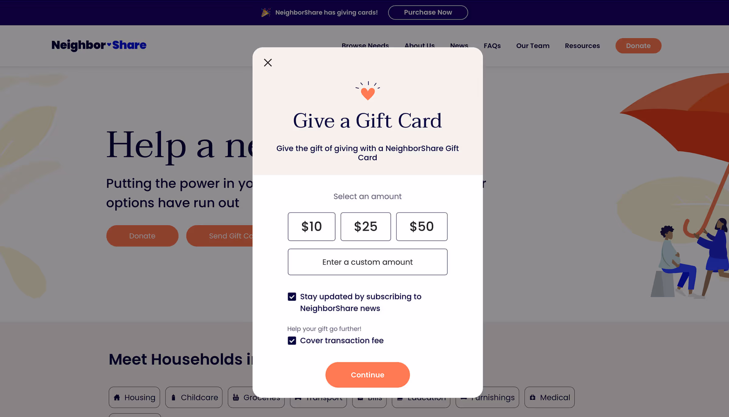 NeighborShare Gift Card website screenshot