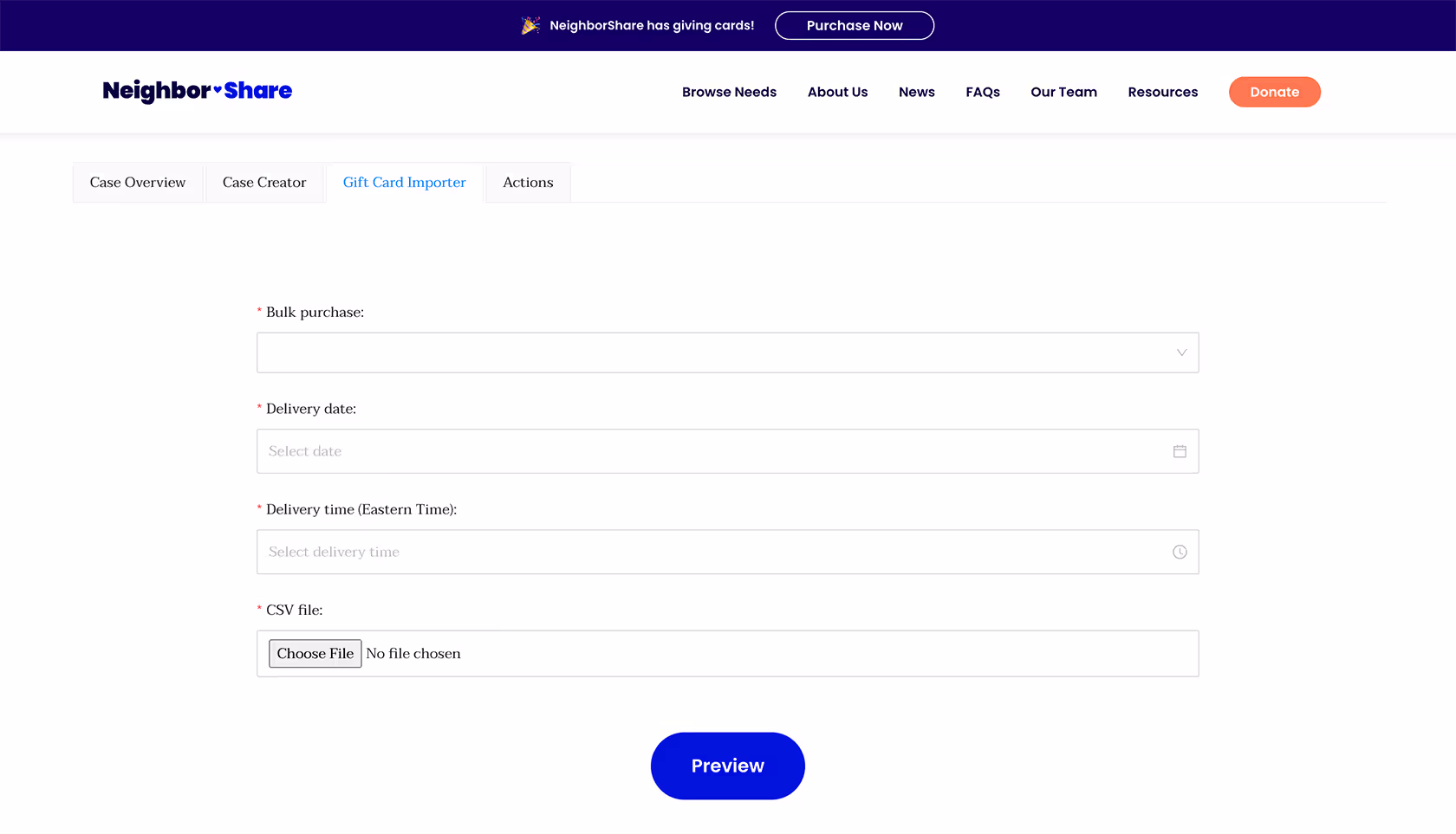 NeighborShare Bulk Admin Tool website screenshot