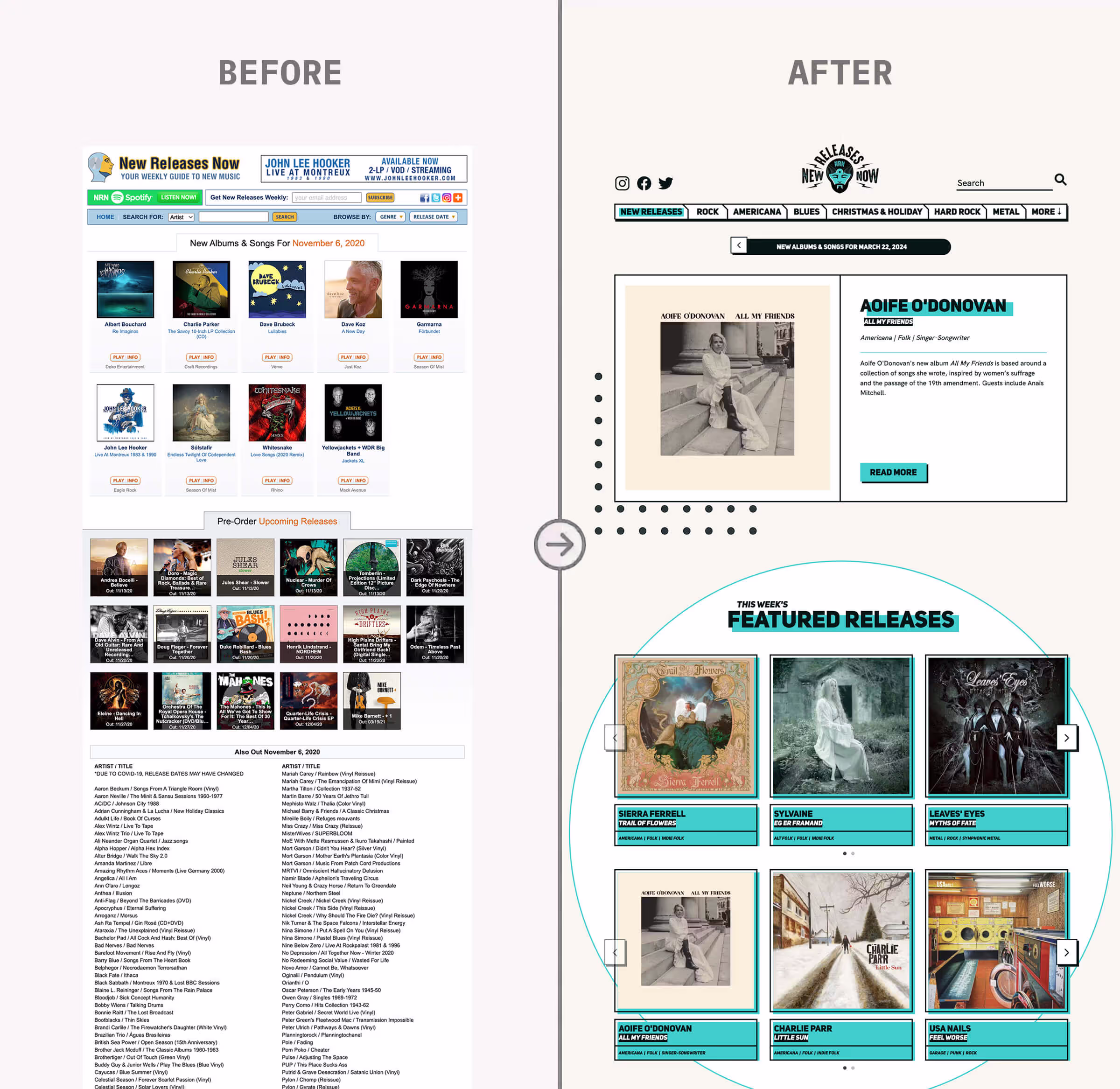 New Releases Now Before & After website screenshots