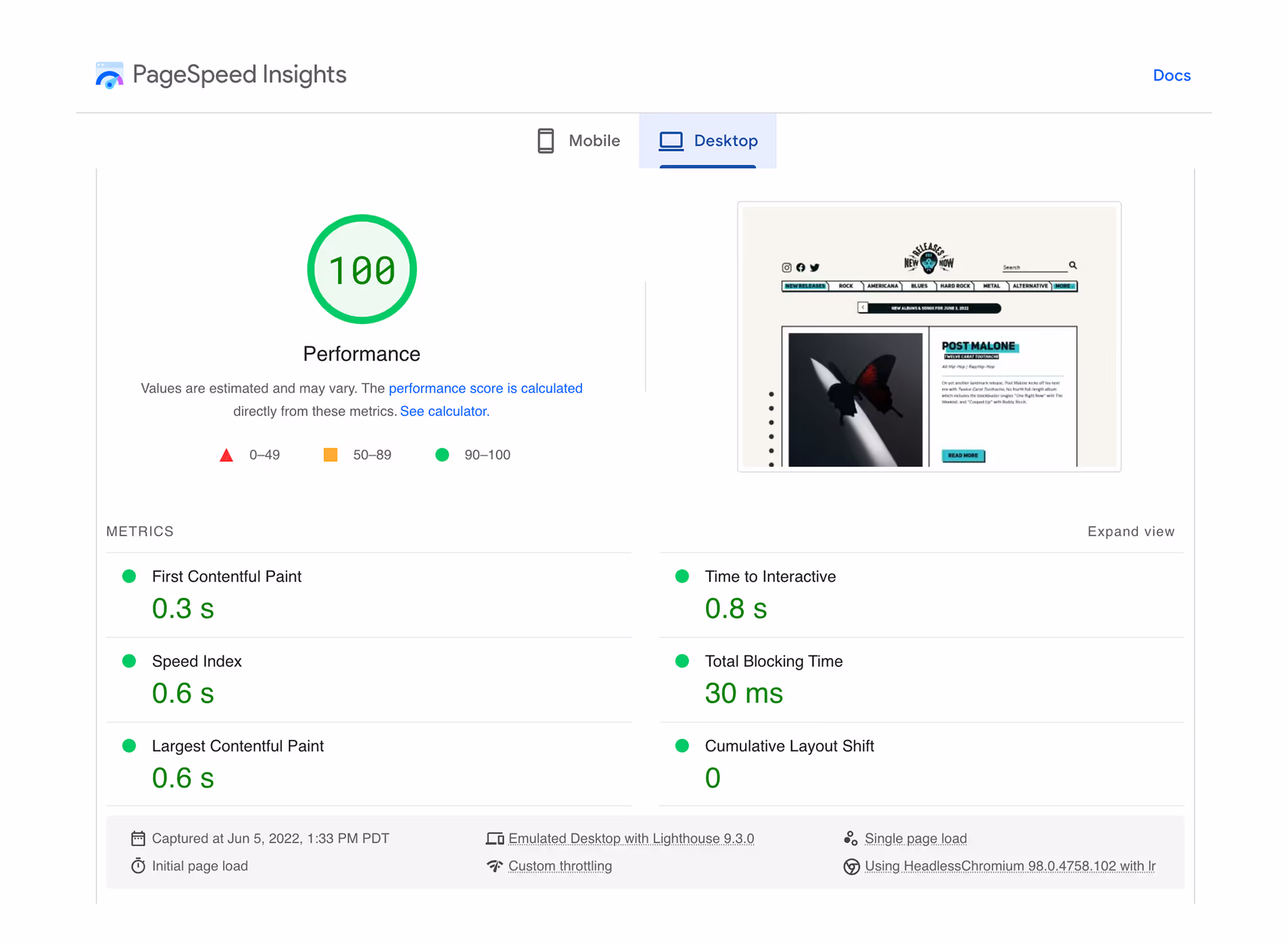New Releases Now PageSpeed screenshot