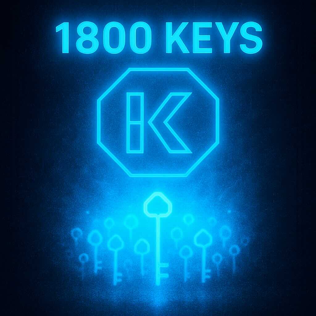 Blue neon glowing text '1800 KEYS' above a stylized octagonal key logo and multiple illuminated key silhouettes on a dark background.