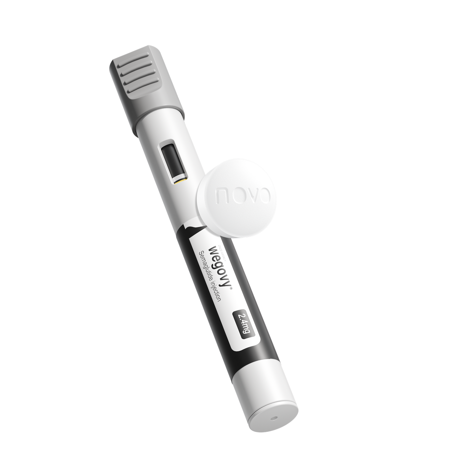 Wegovy pen with a white pill over it